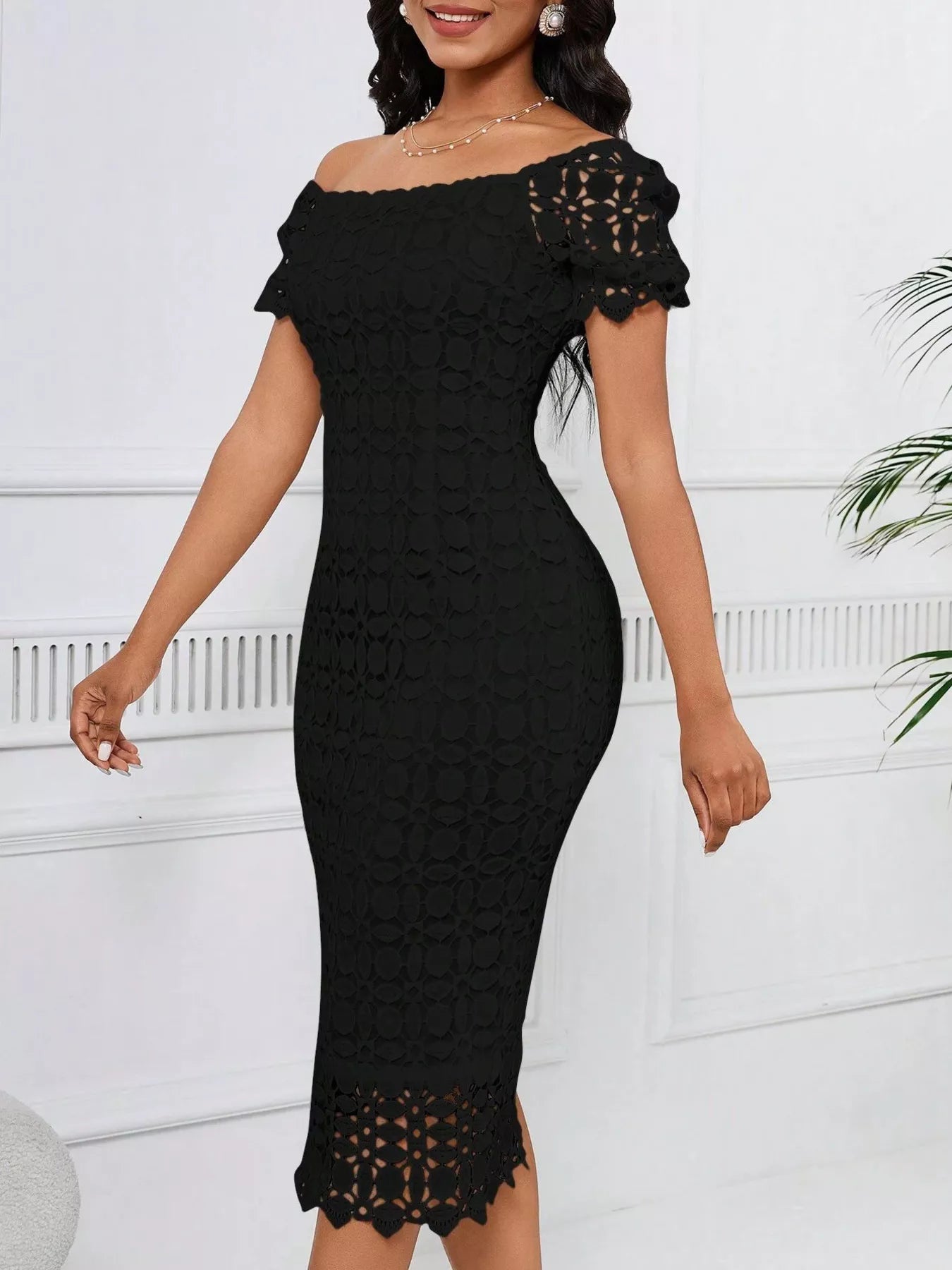 Lace Short Sleeve Midi Dress  Shop One Place