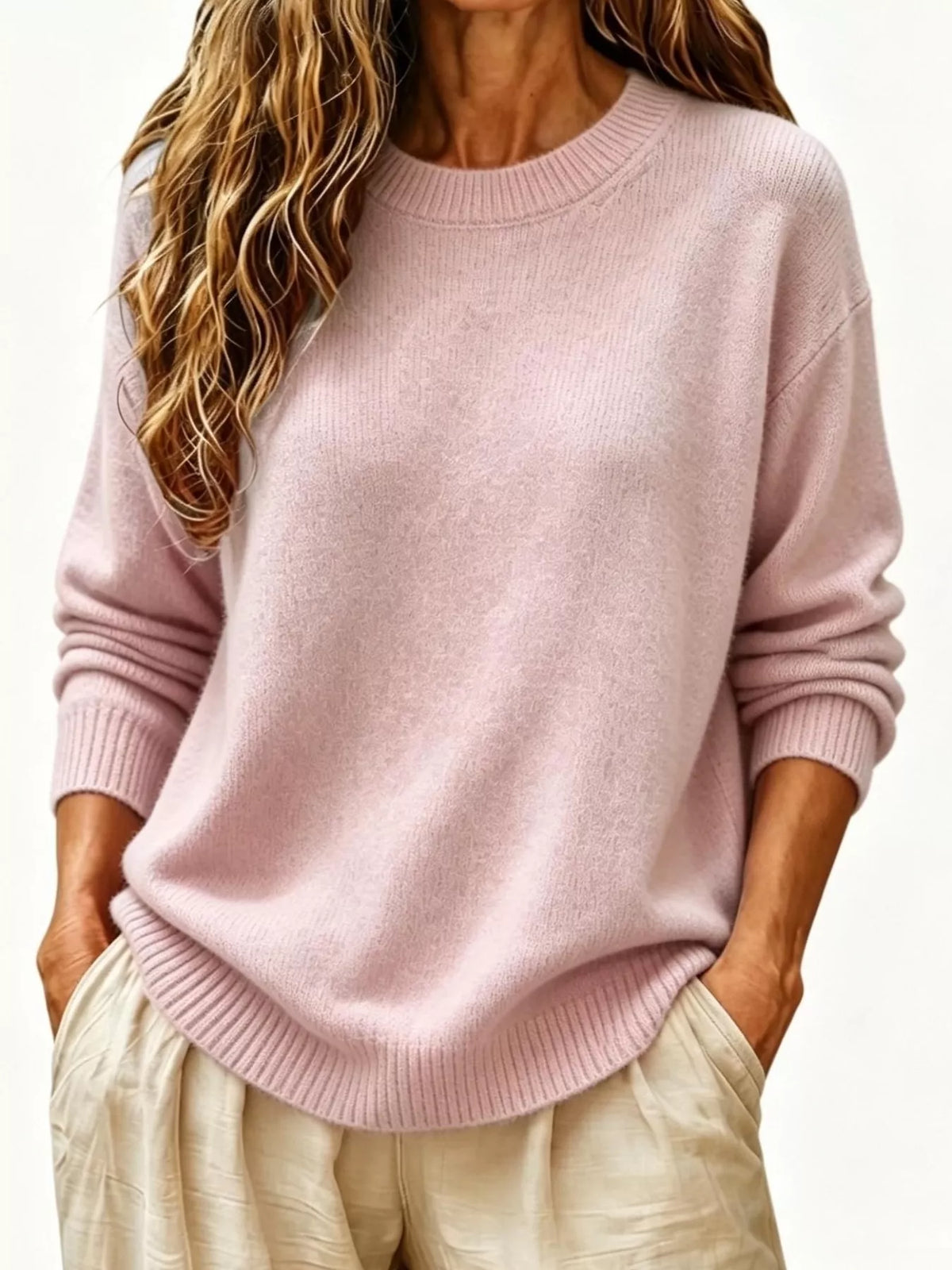Full Size Round Neck Dropped Shoulder Sweater Plus Size  Shop One Place
