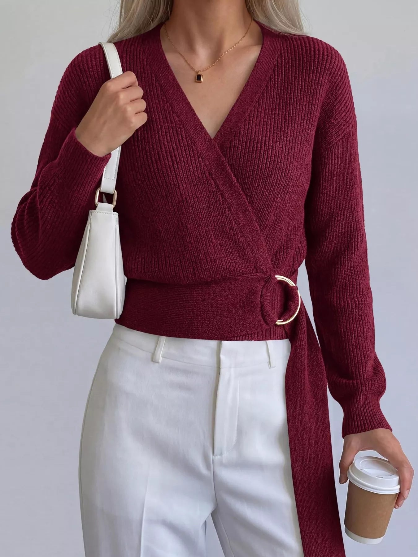 Metal Ring Detail Dropped Shoulder Sweater  Shop One Place