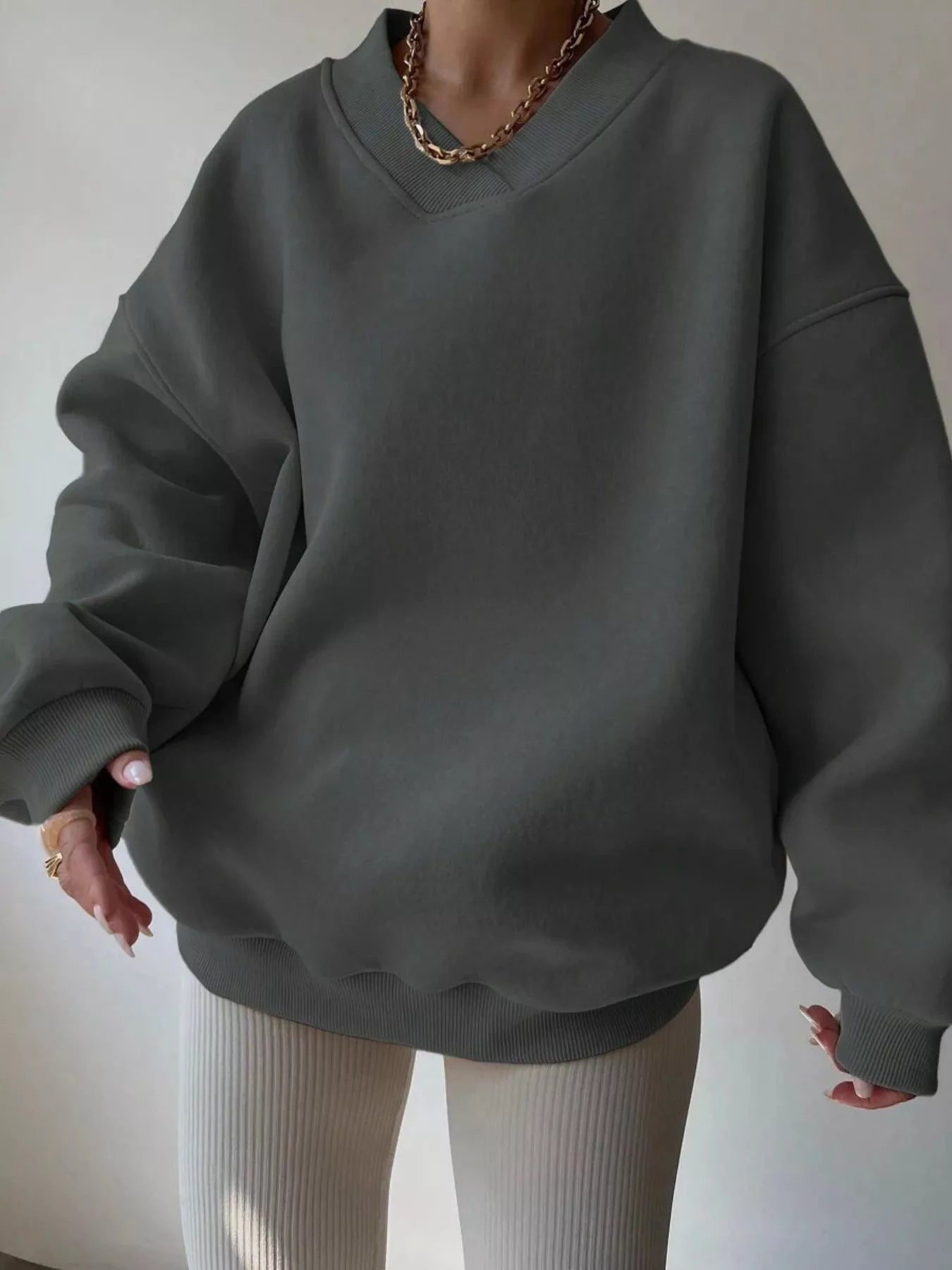 Dropped Shoulder Long Sleeve Oversized Sweatshirt  Shop One Place