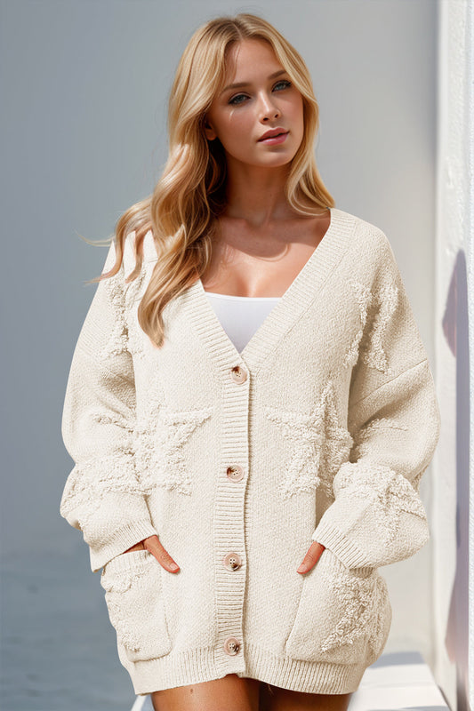 Double Take Full Size Button Up Star Pattern Cardigan  Shop One Place