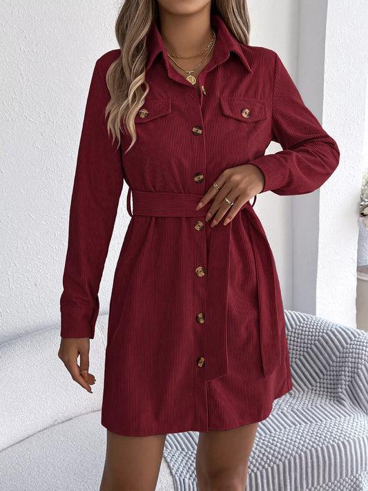 Button-Front Corduroy Shirt Dress  Shop One Place