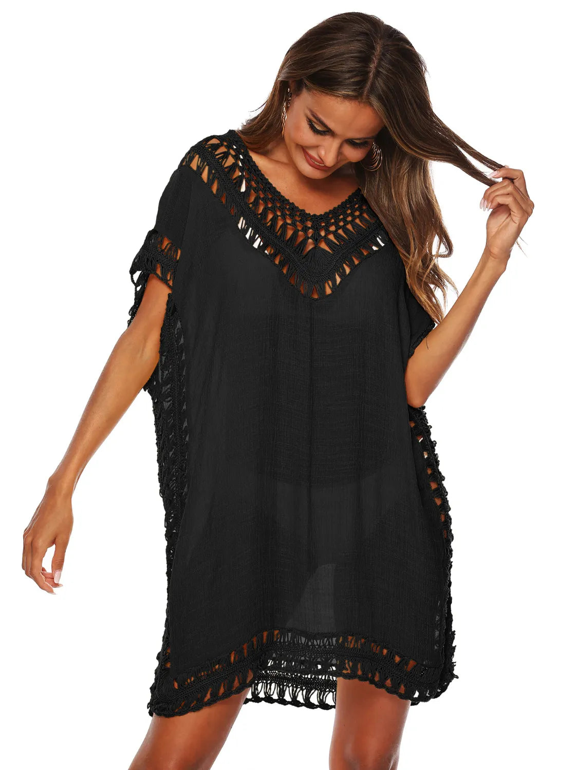 Bohemian Crochet Trim Beach Cover Up Dress  Shop One Place