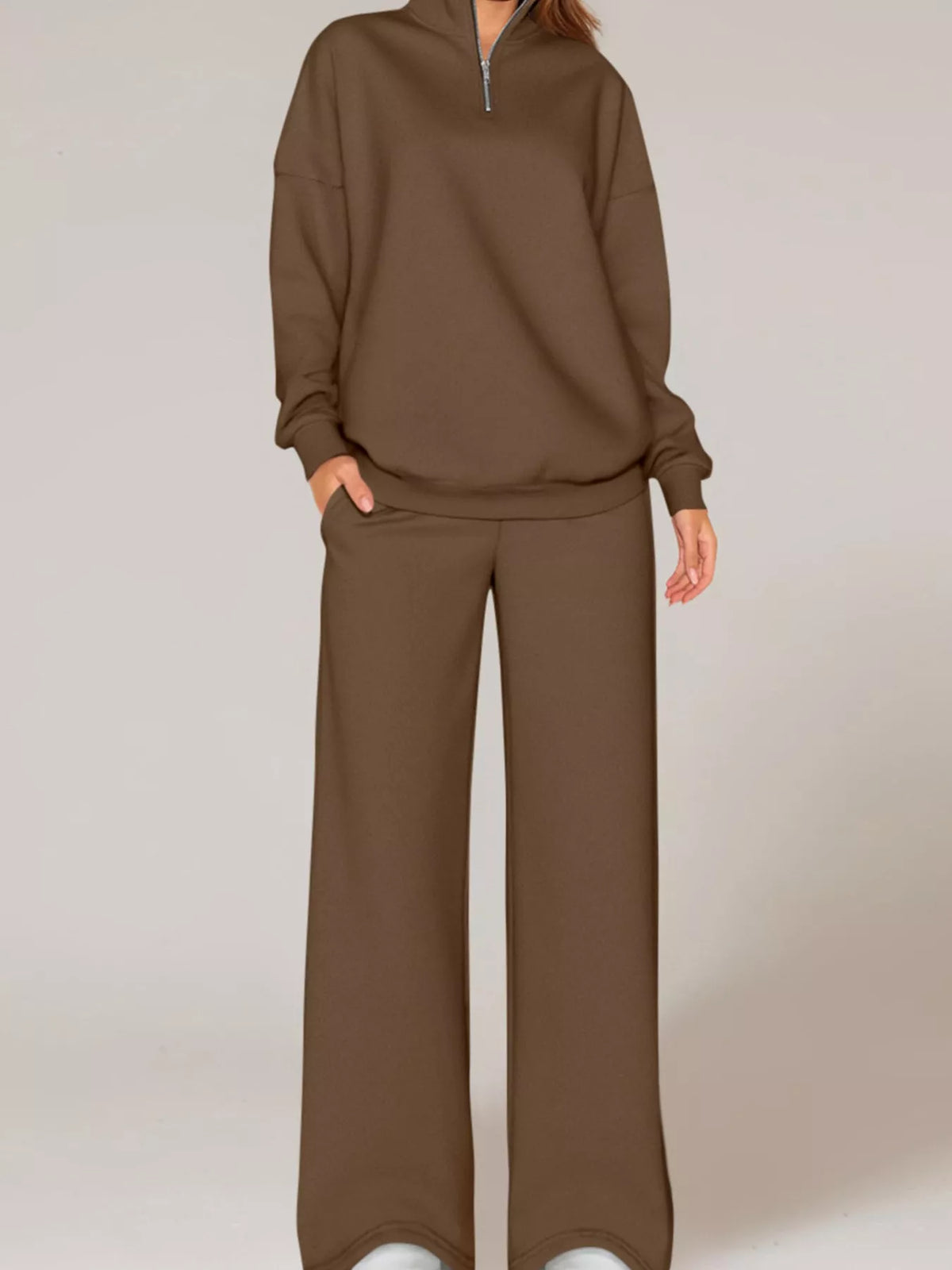 Half-Zip Sweatshirt and Wide-Leg Sweatpants Set  Shop One Place