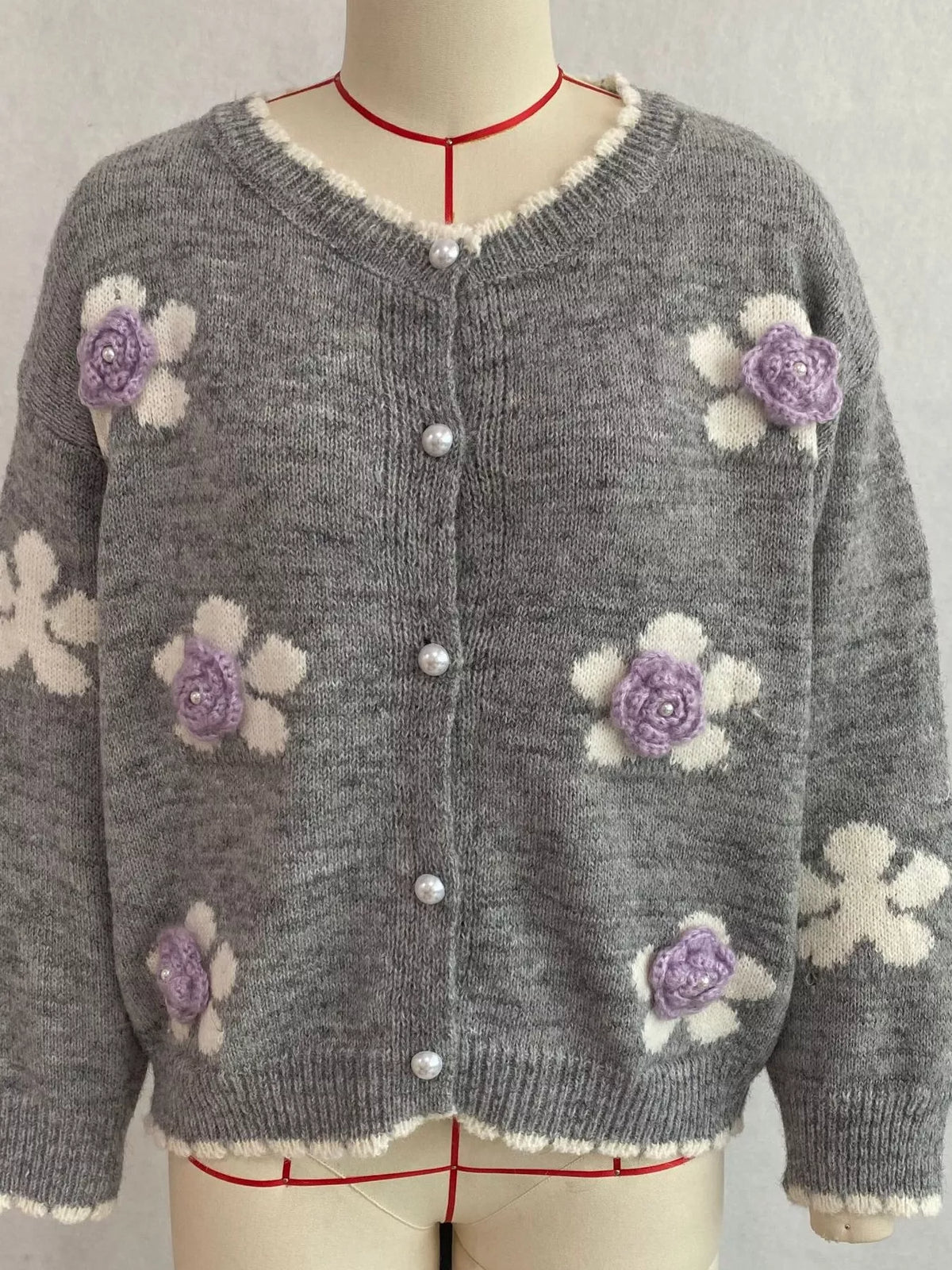 Floral Applique Button-Down Knit Cardigan  Shop One Place