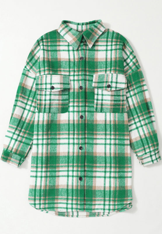 Plaid Flap Pocket Long Sleeve Shacket - Shop One Place