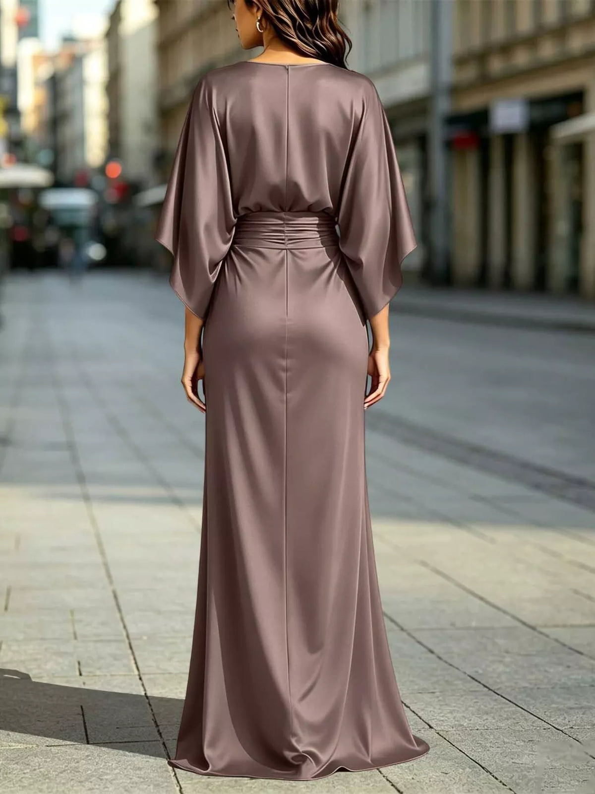 Ruched Waist Maxi Dress with Pockets in Multicolor