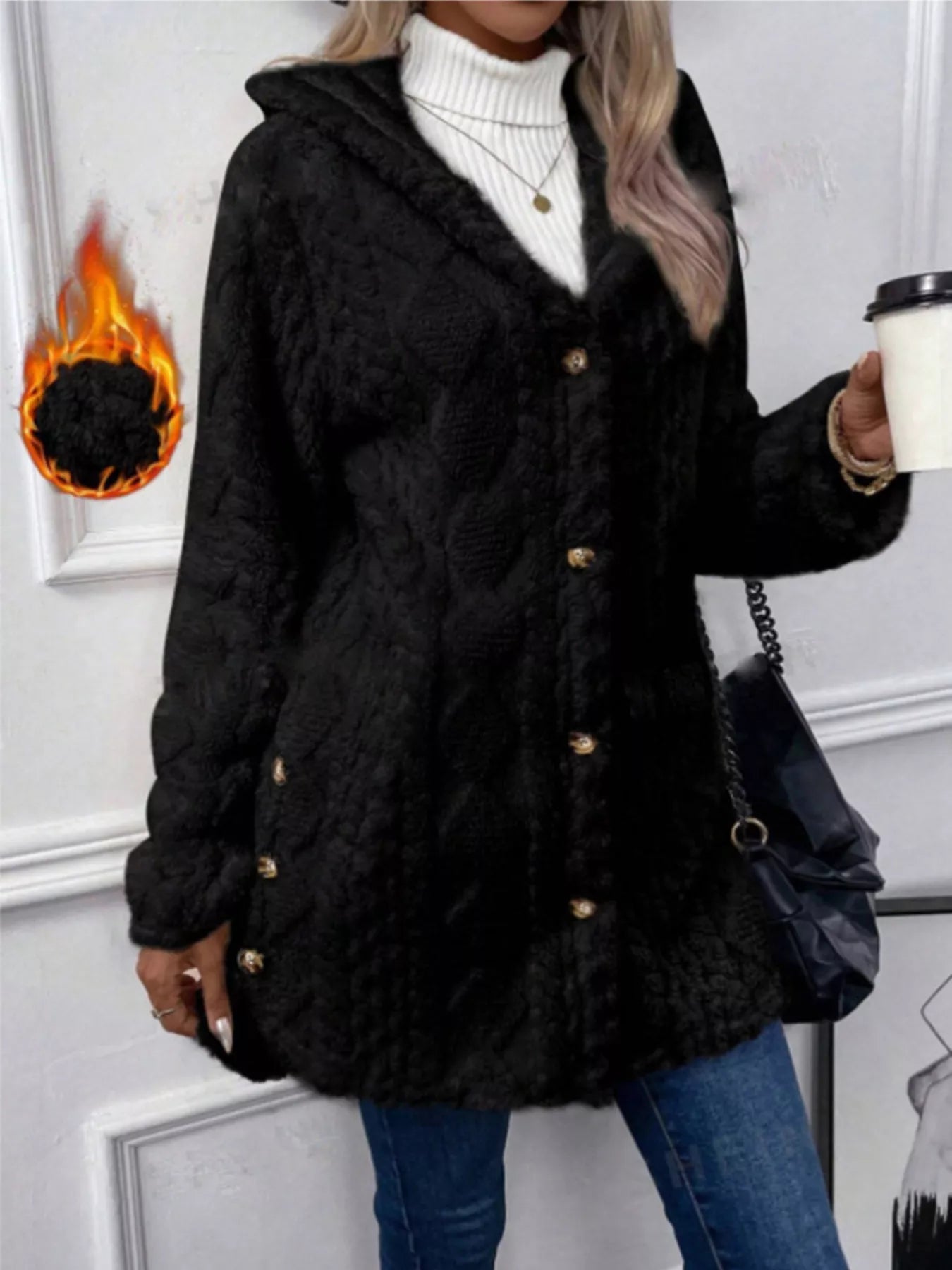 Hooded Button-Down Fleece Outerwear  Shop One Place