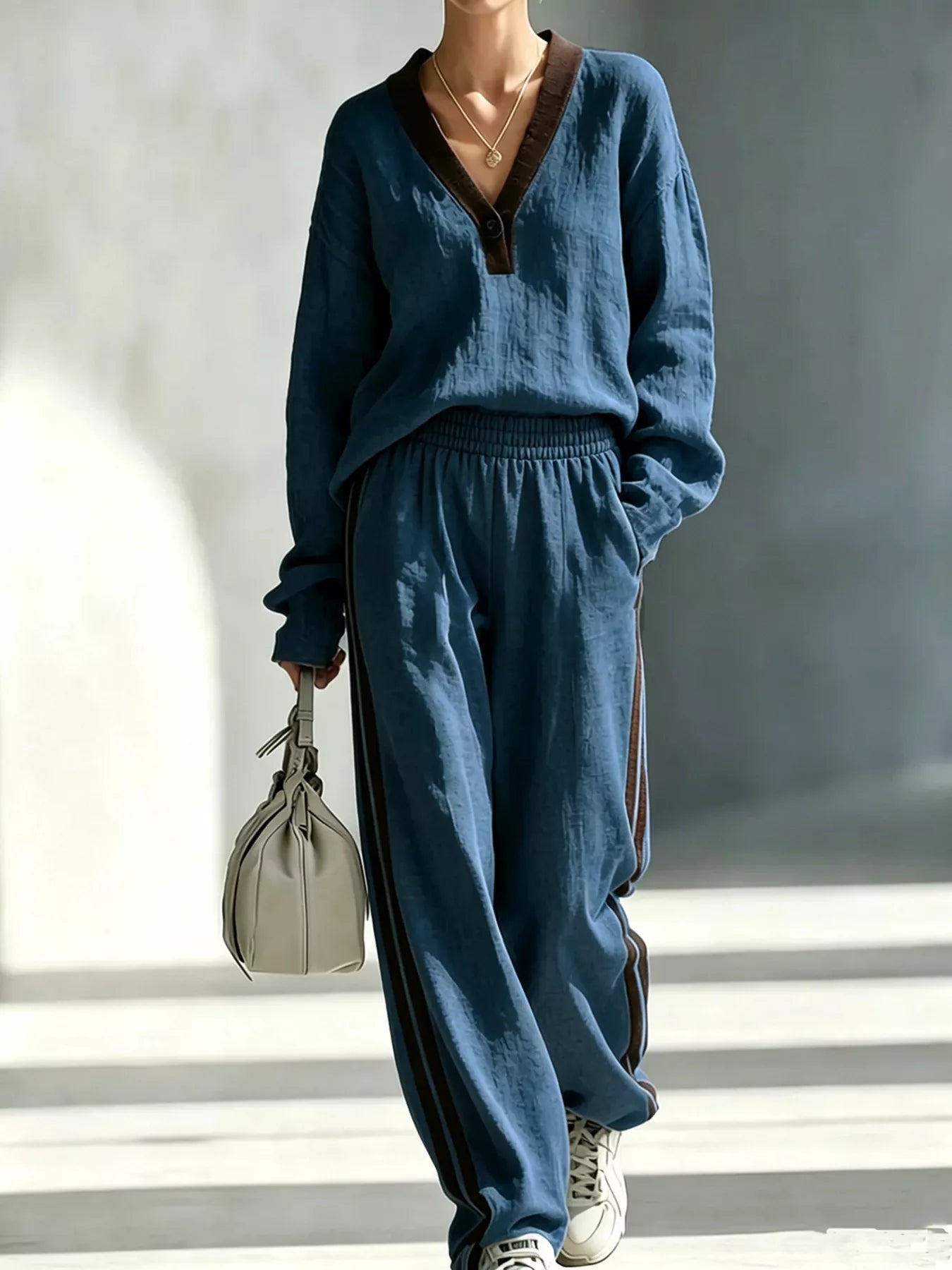 Long Sleeve Top and Side-Striped Joggers Set  Shop One Place