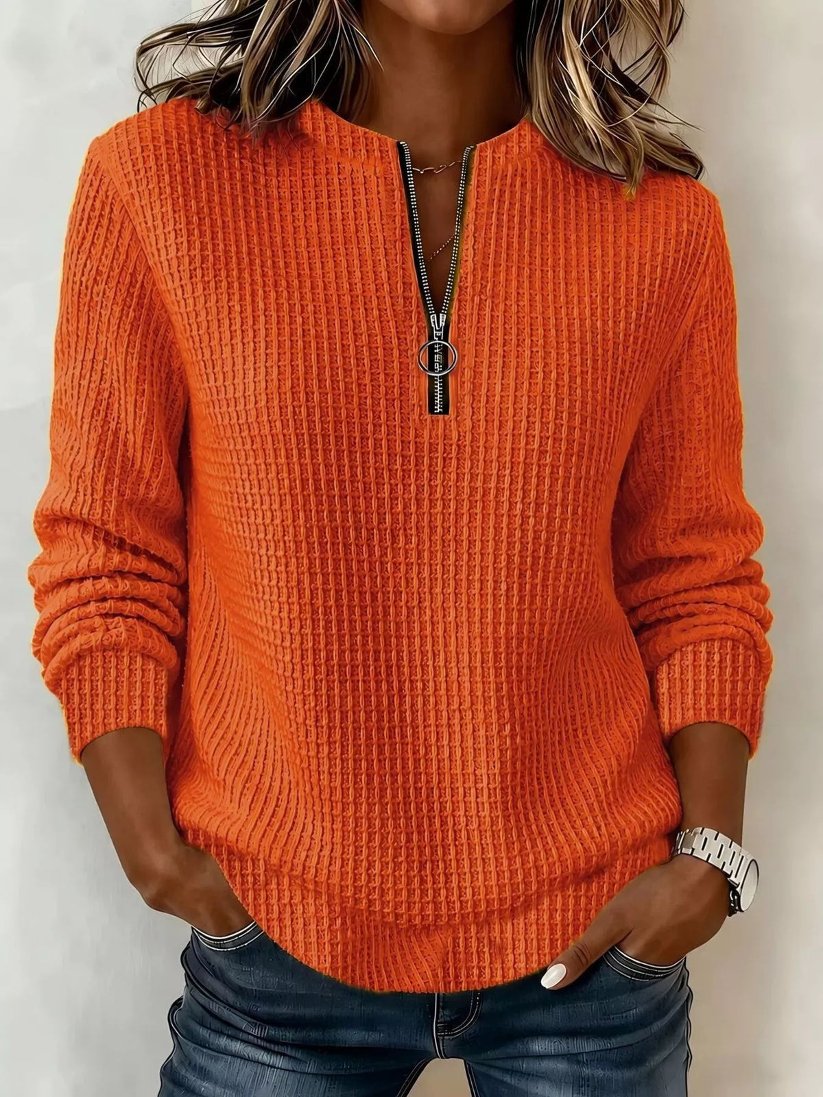 Women's Quarter-Zip Waffle Knit Sweatshirt – view 7