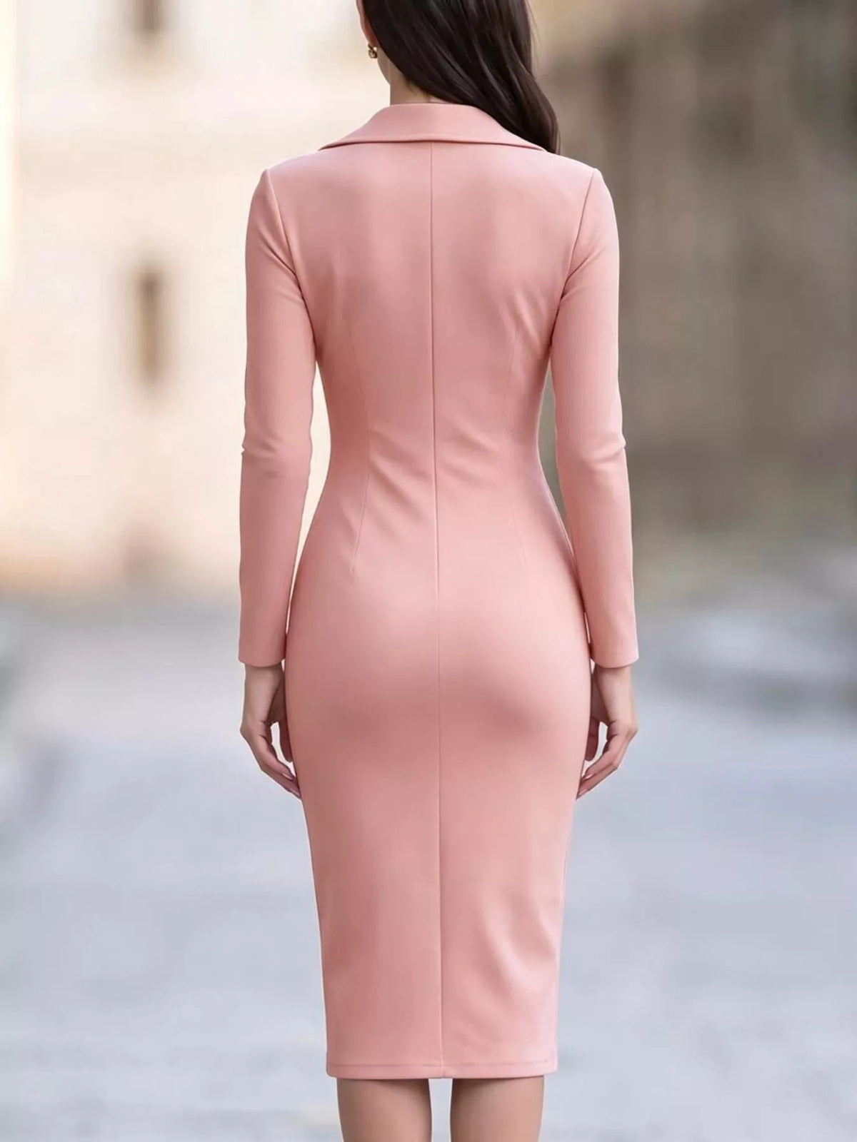 Elegant Asymmetric Zipper Lapel Bodycon Midi Dress  Shop One Place