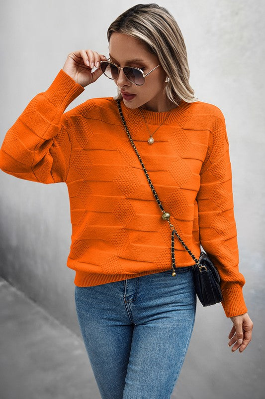 Solid Round Neck Knit Loose Long Sleeves Sweater  Shop One Place