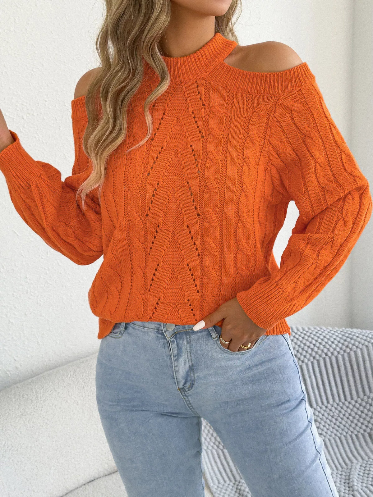 Women's Cold Shoulder Cable Knit Sweater – view 2