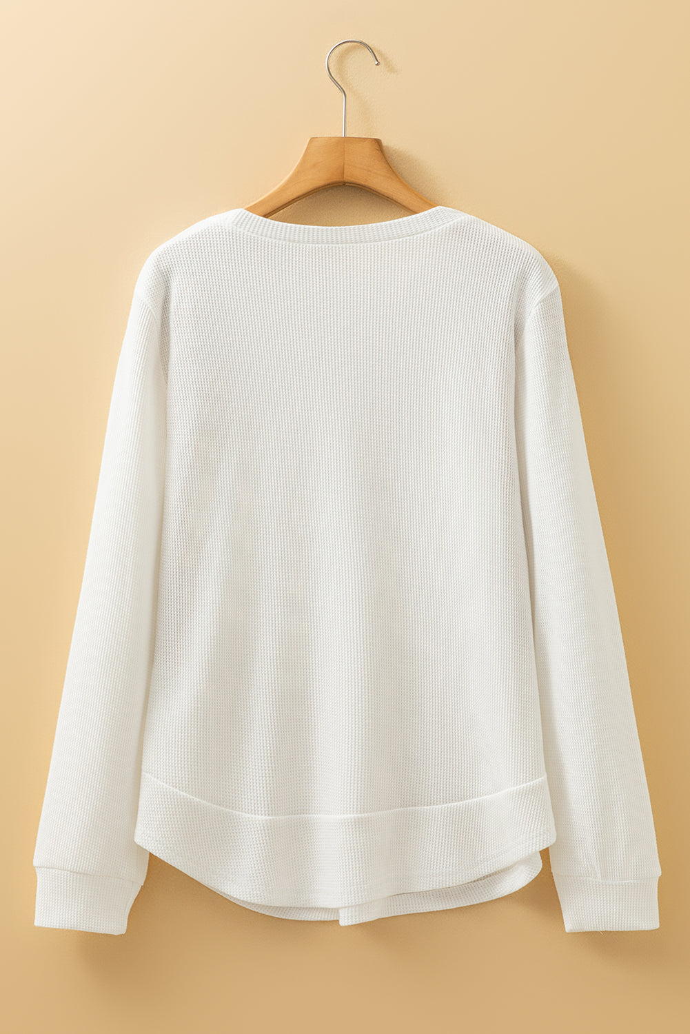 Gossamer Pink Rounded Hem Waffle Plain Long Sleeve Top  Shop One Place