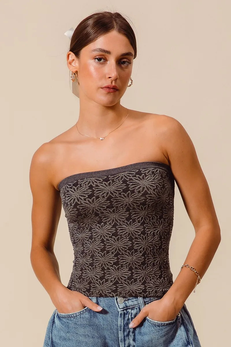 SO ME Jacquard Floral Two Tone Seamless Tube Top  Shop One Place