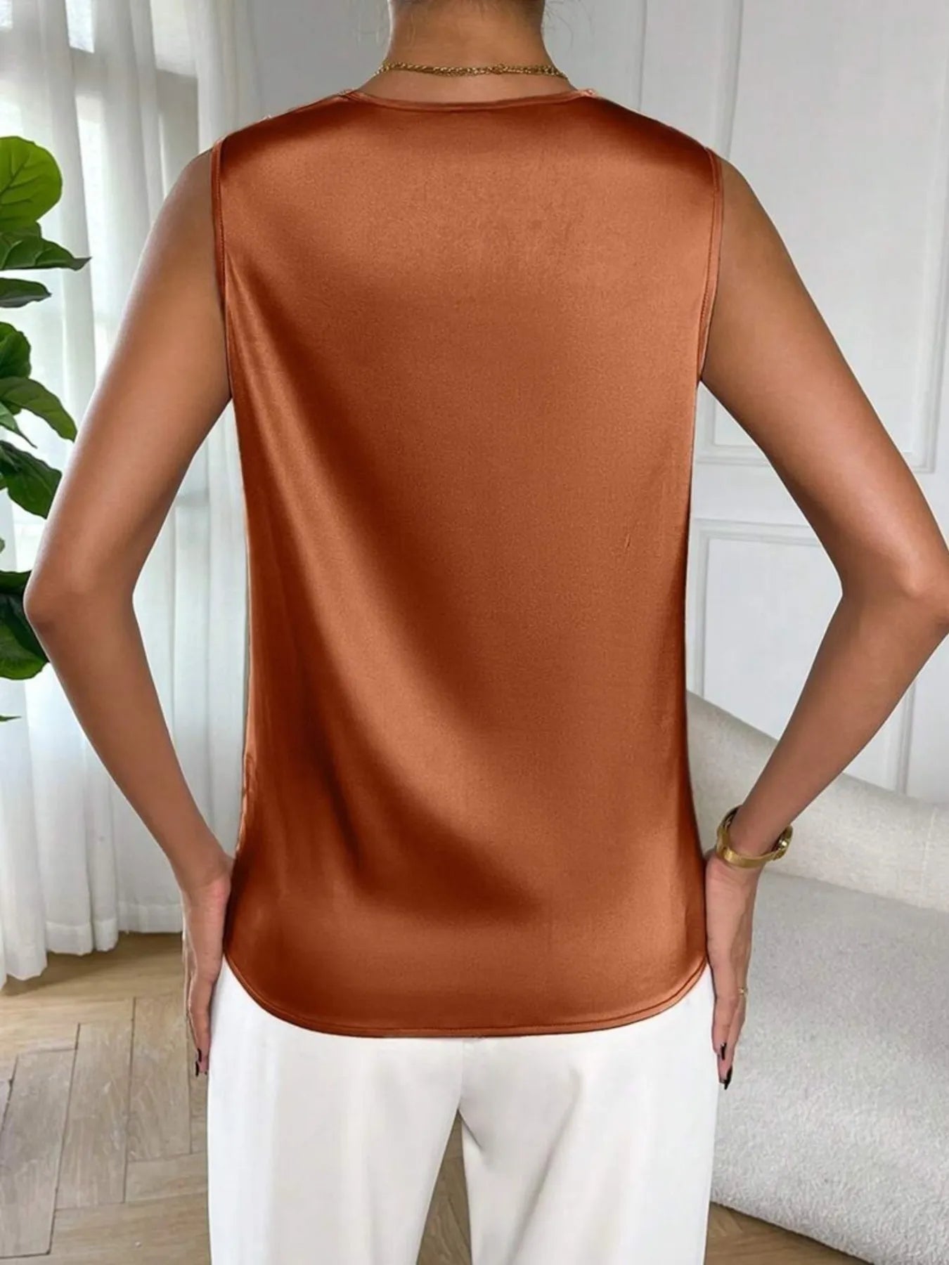 Satin Cowl Neck Sleeveless Blouse  Shop One Place