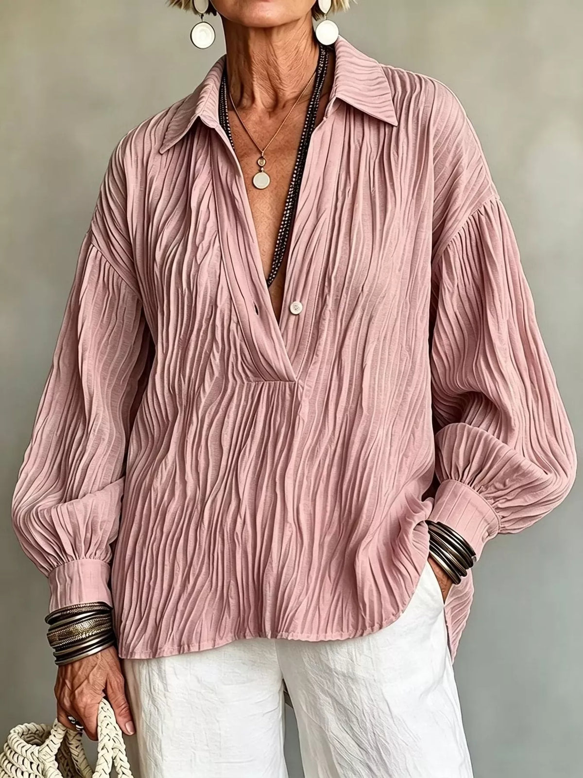 Women's Textured Long Sleeve Button Blouse – view 10