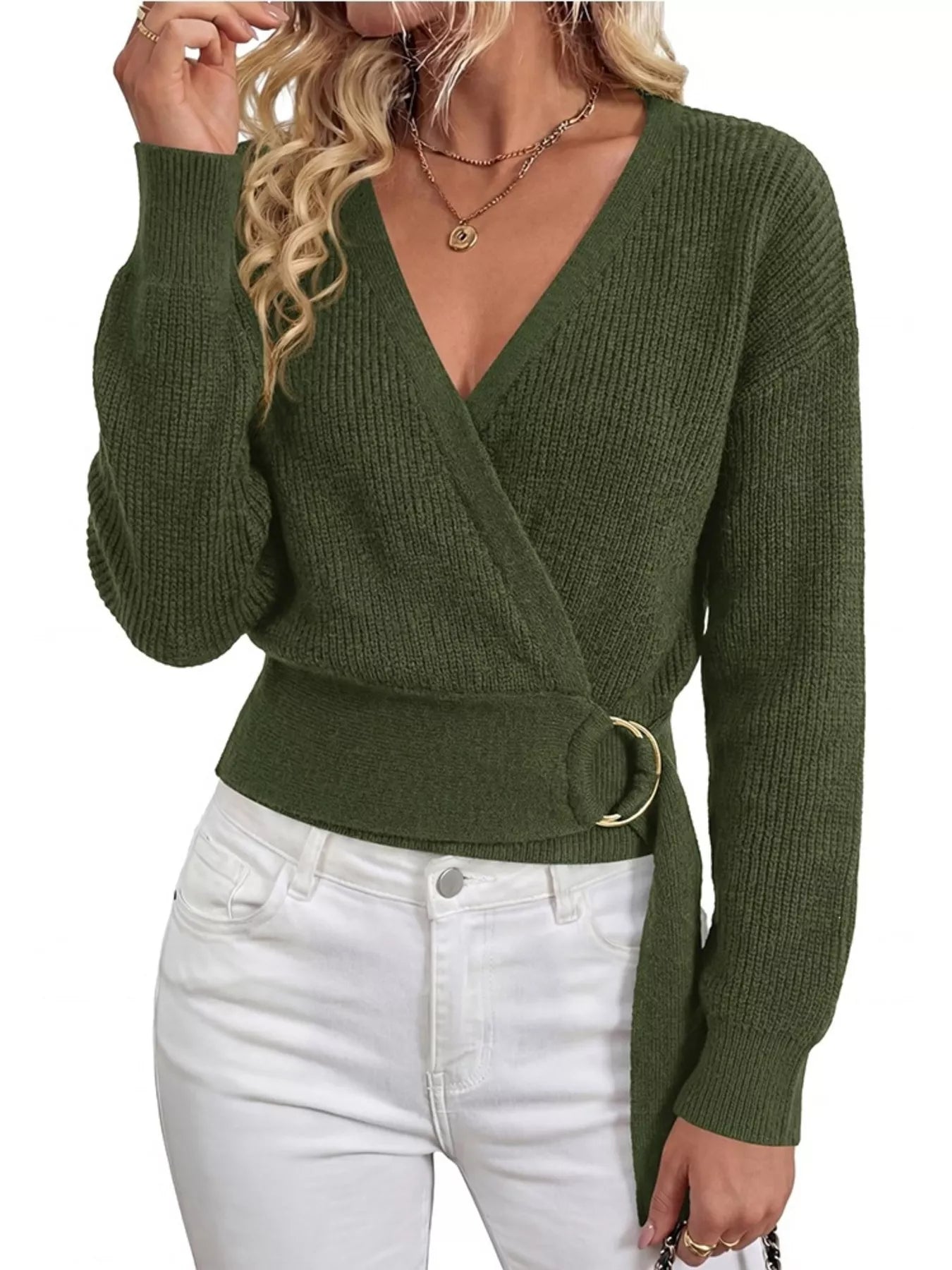Metal Ring Detail Dropped Shoulder Sweater  Shop One Place