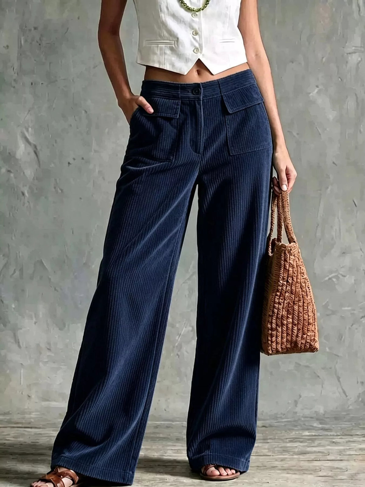 Full Size Wide-Leg Corduroy Pants Plus Size  Shop One Place