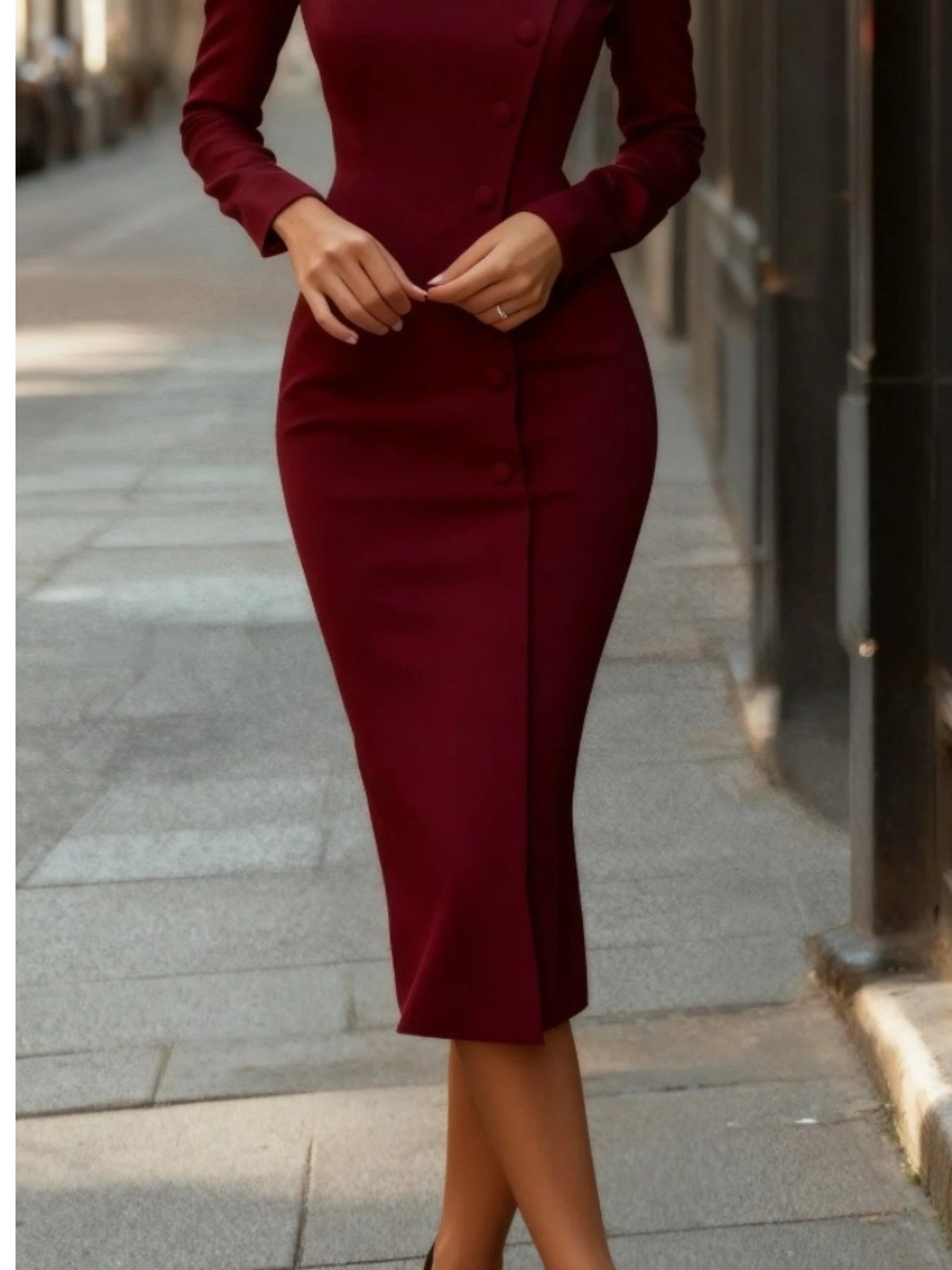 Button Front Long Sleeve Midi Dress  Shop One Place