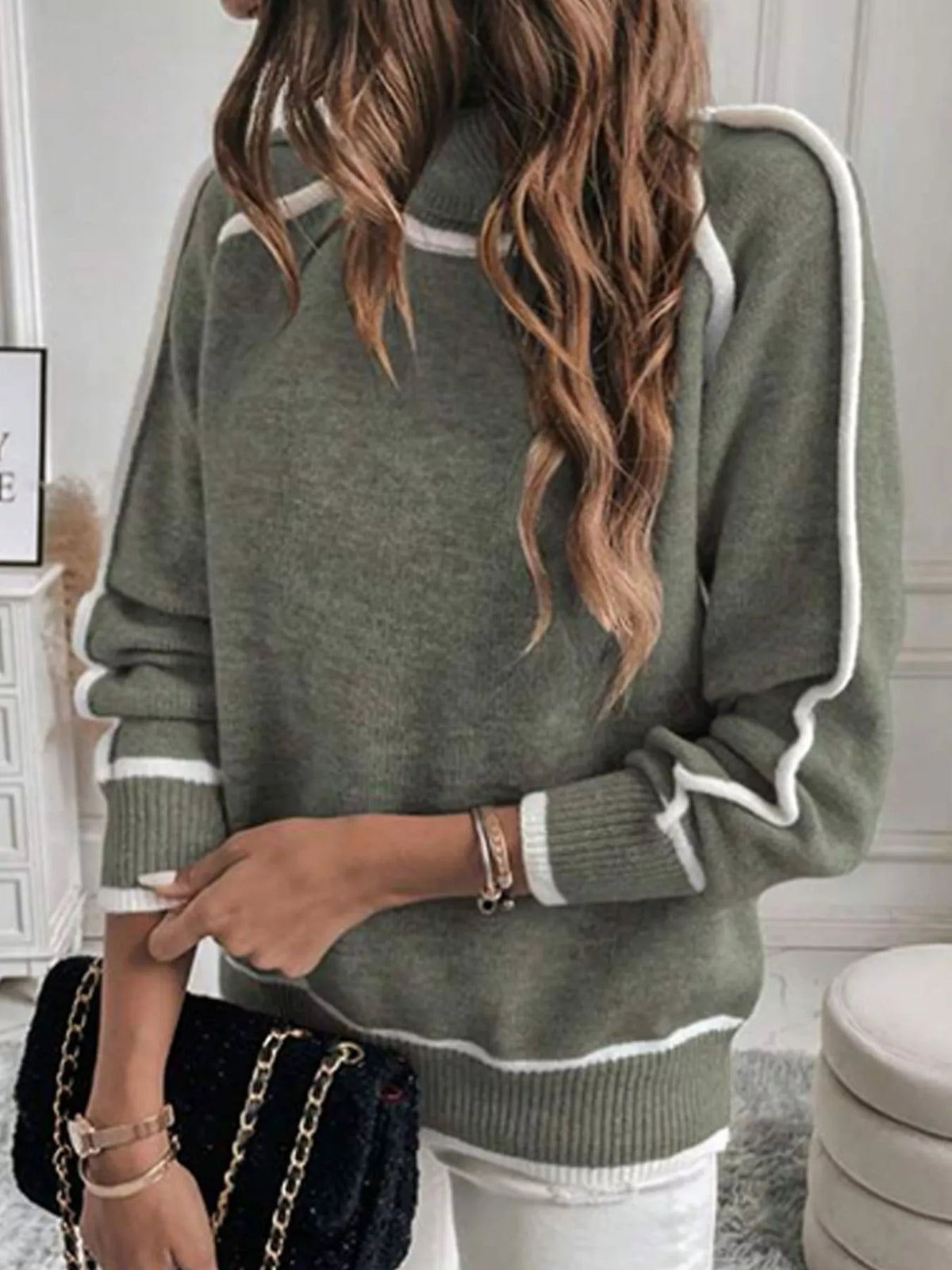 Women's Contrast Trim Turtleneck Sweater – view 3