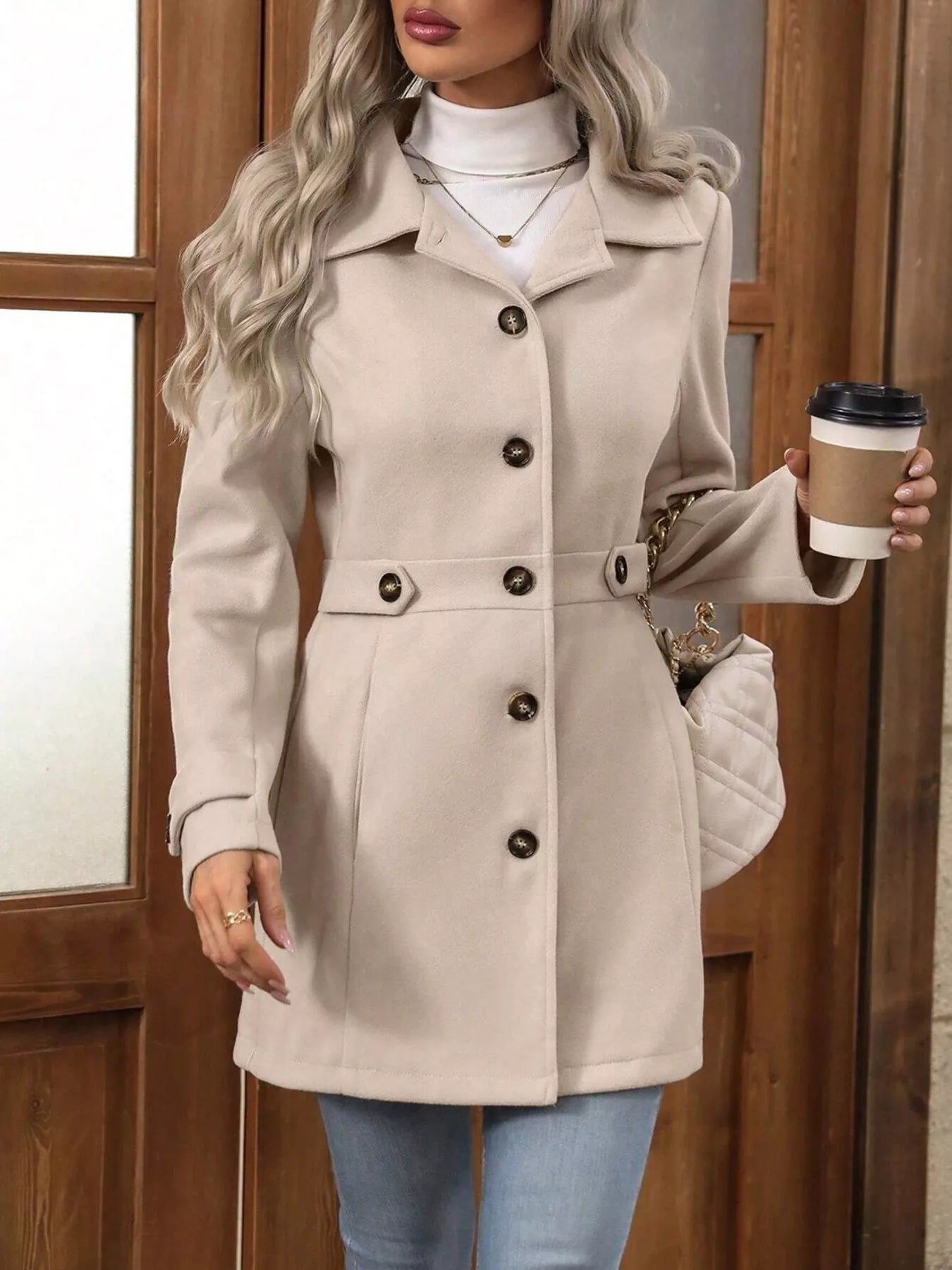 Button Up Long Sleeve Coat  Shop One Place
