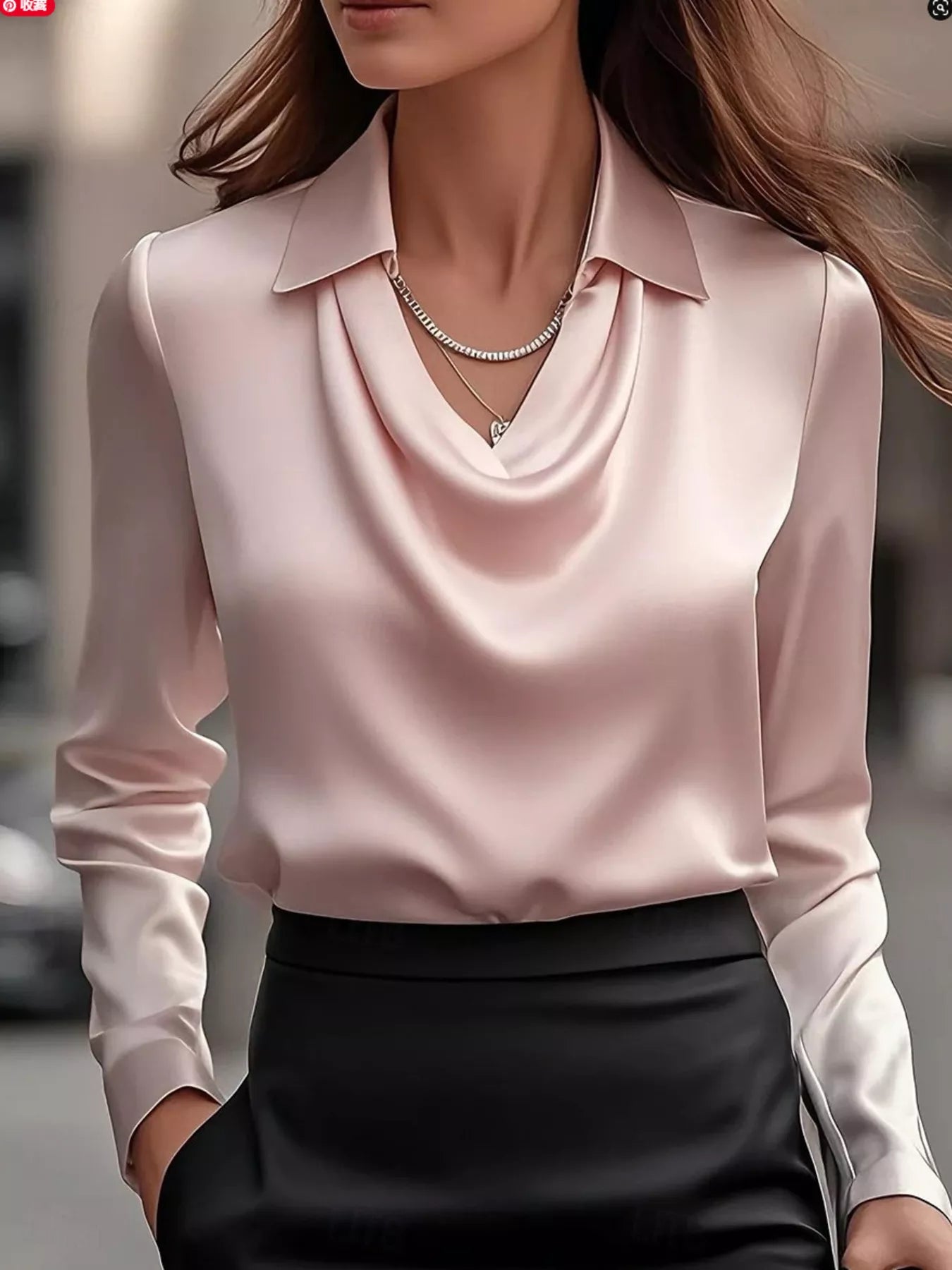 Ruched Long Sleeve Drape Collar Blouse  Shop One Place