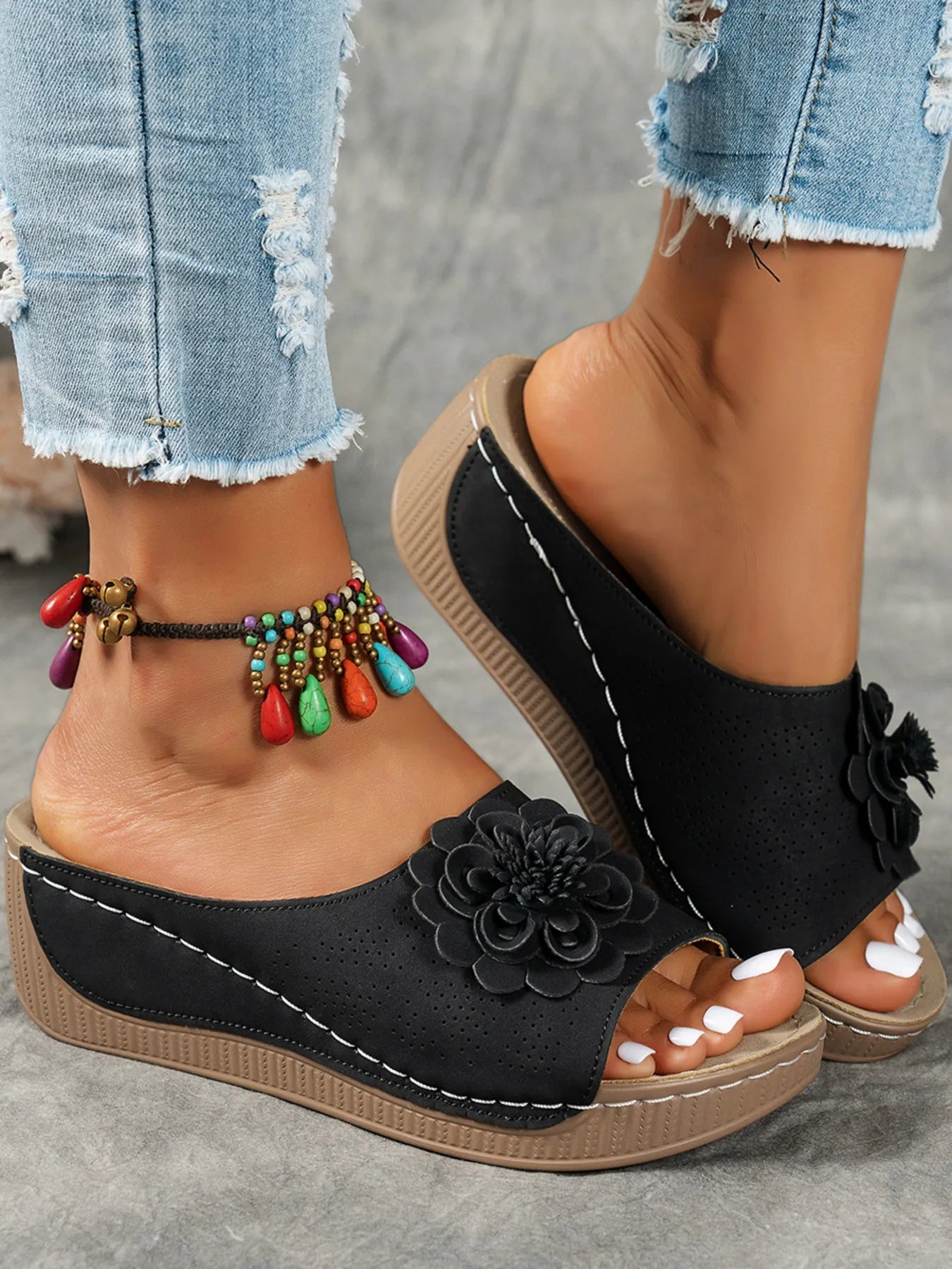Flower Peep Toe Wedge Sandals  Shop One Place