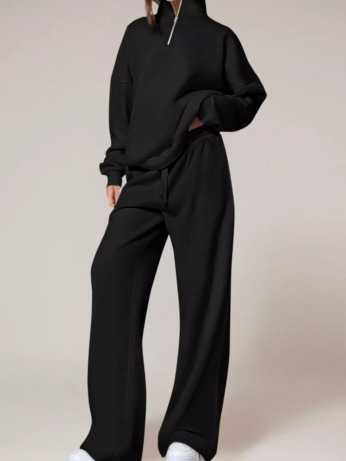 Half-Zip Sweatshirt and Wide-Leg Sweatpants Set  Shop One Place