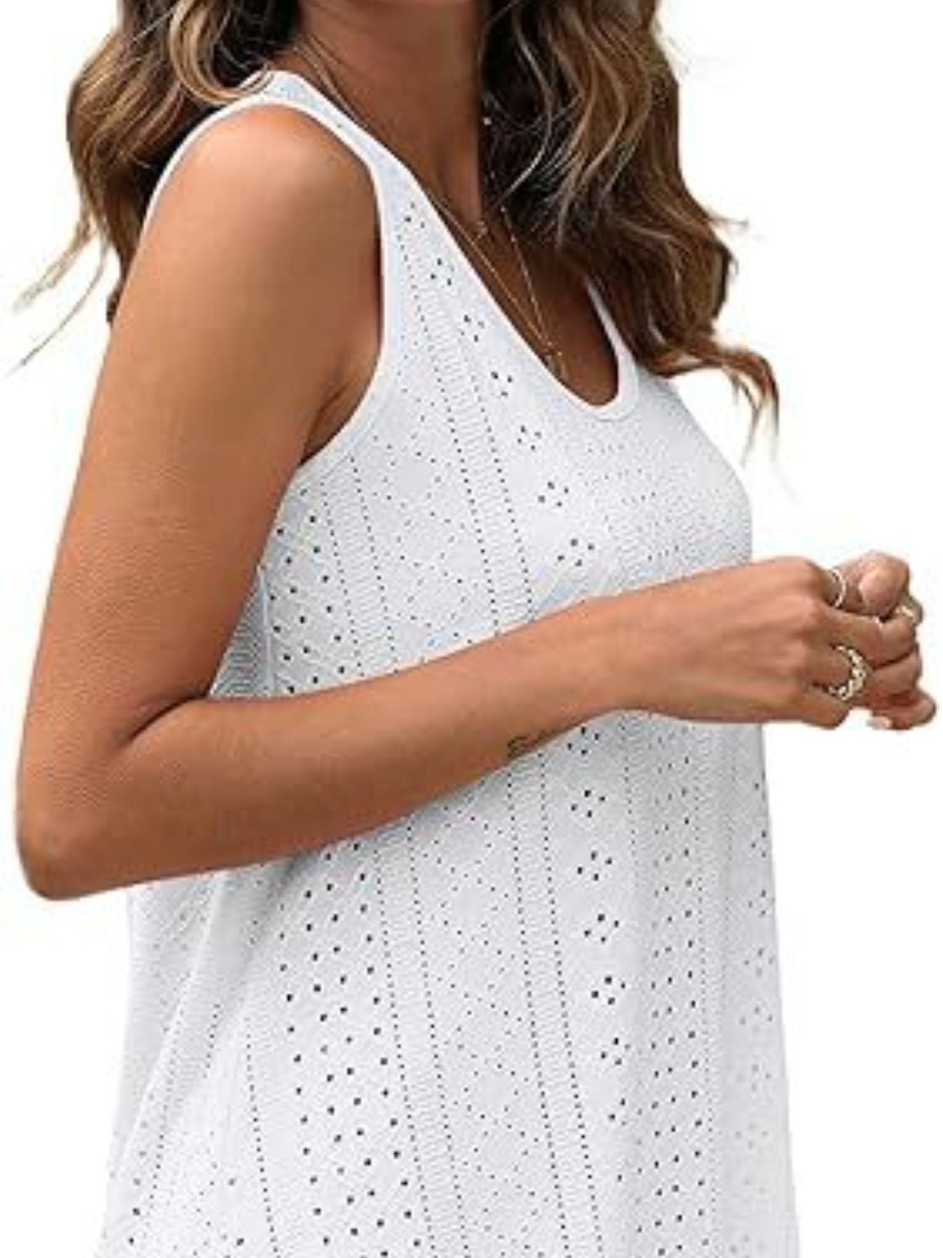 Eyelet Scoop Neck Tank  Shop One Place