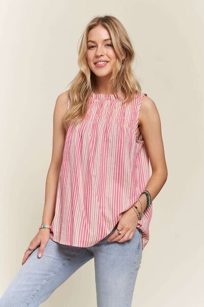 ADORA Contrast Striped Frill Round Neck Sleeveless Top  Shop One Place