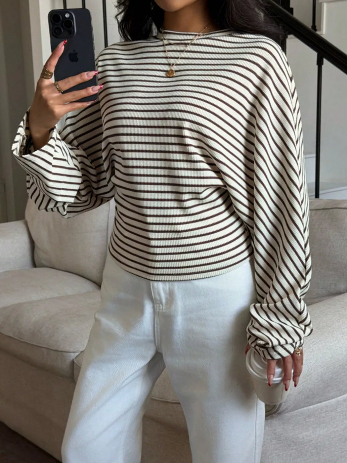 Women's Striped Batwing Sleeve T-Shirt – view 7