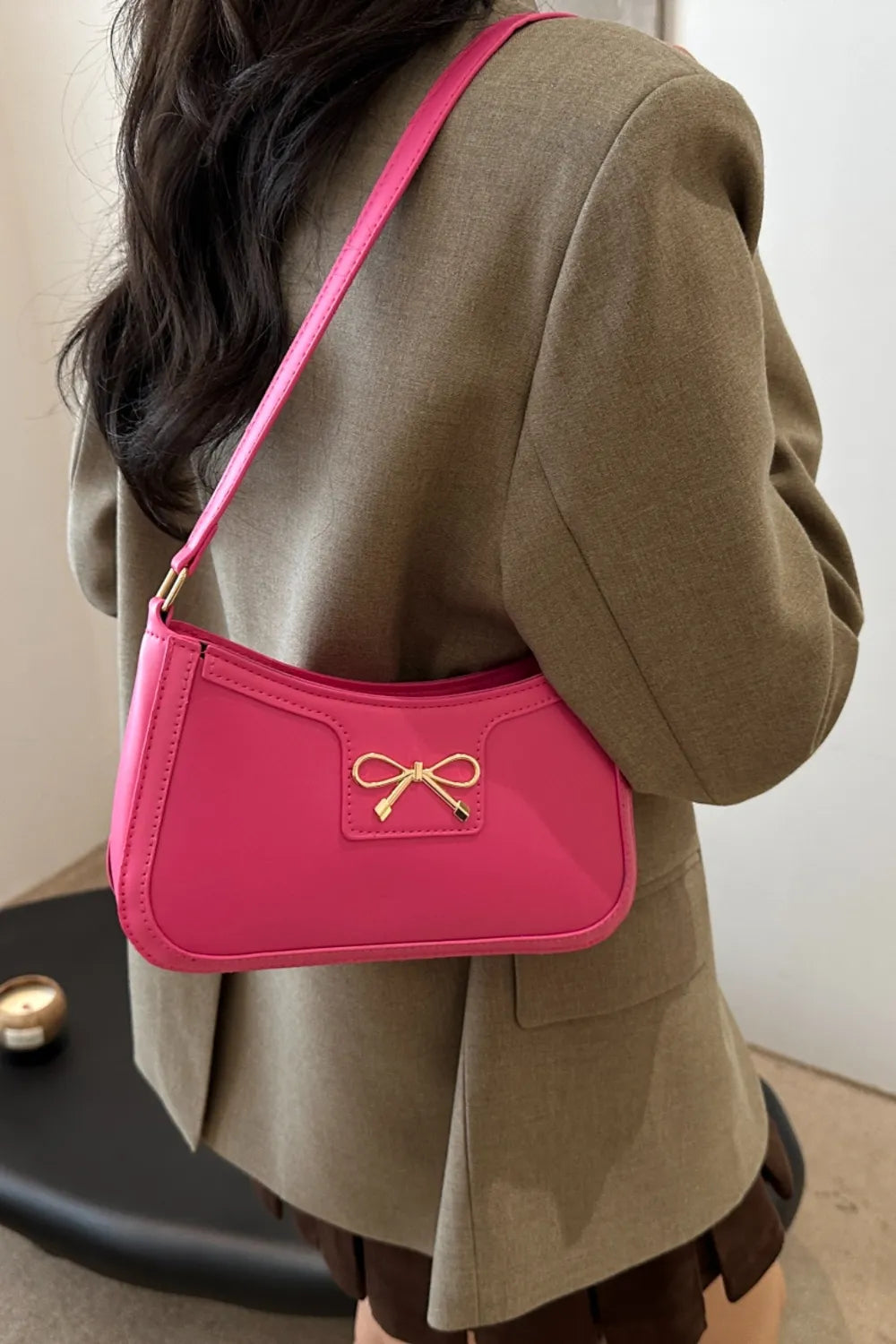 Bow Trim PU Leather Shoulder Bag  Shop One Place