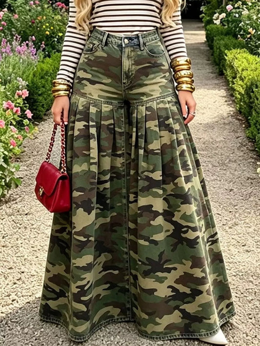 Women's High-Waisted Camo Wide-Leg Jeans