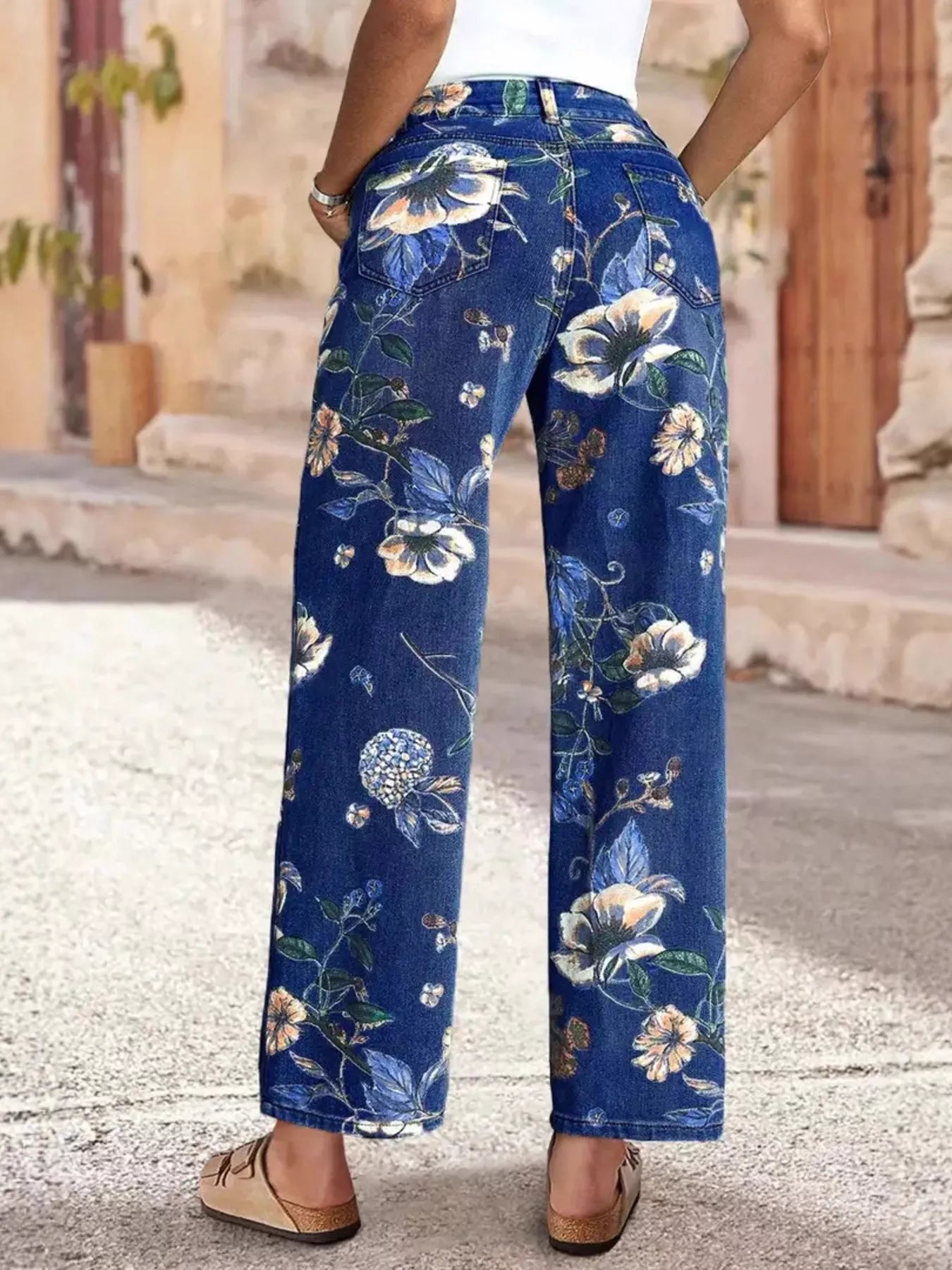 Floral Print Wide Leg Jeans  Shop One Place