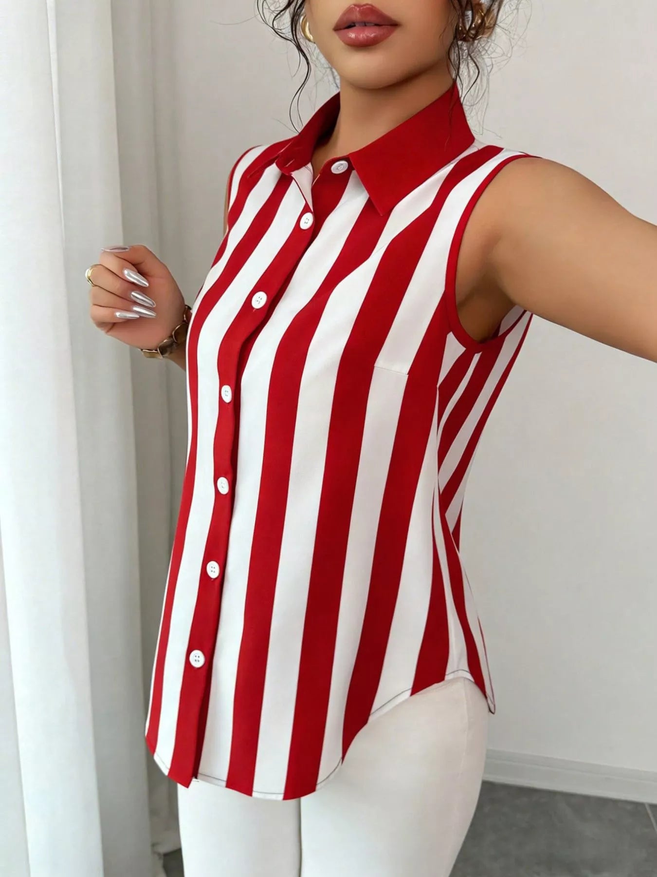 Button Up Sleeveless Shirt  Shop One Place