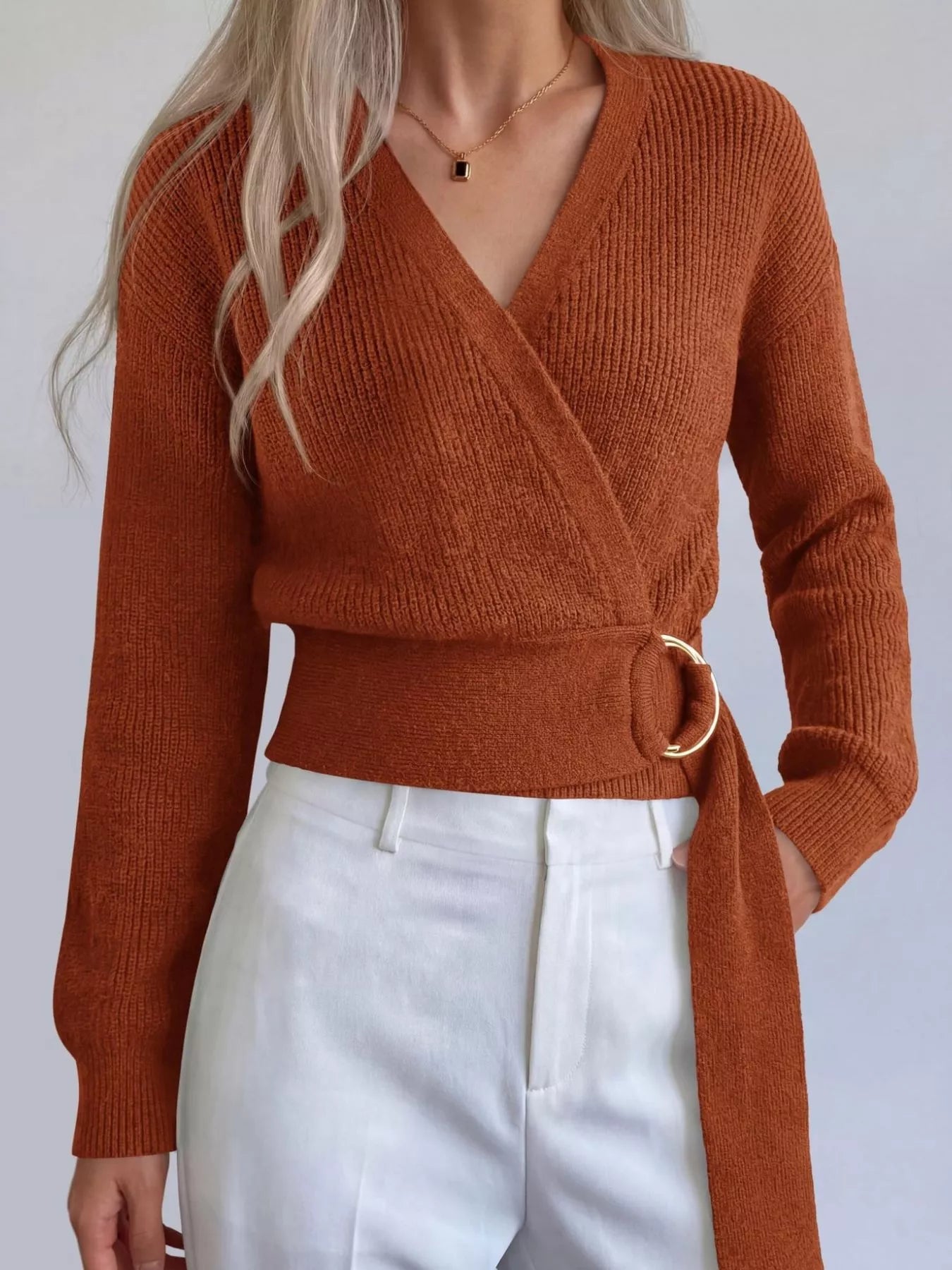Metal Ring Detail Dropped Shoulder Sweater  Shop One Place