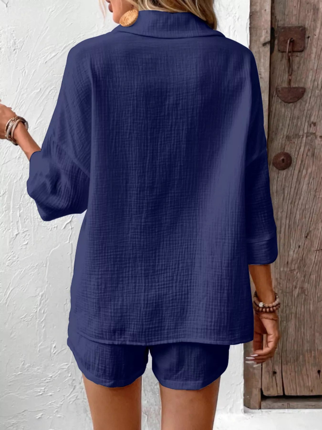 Button Detail Top and Shorts Set  Shop One Place