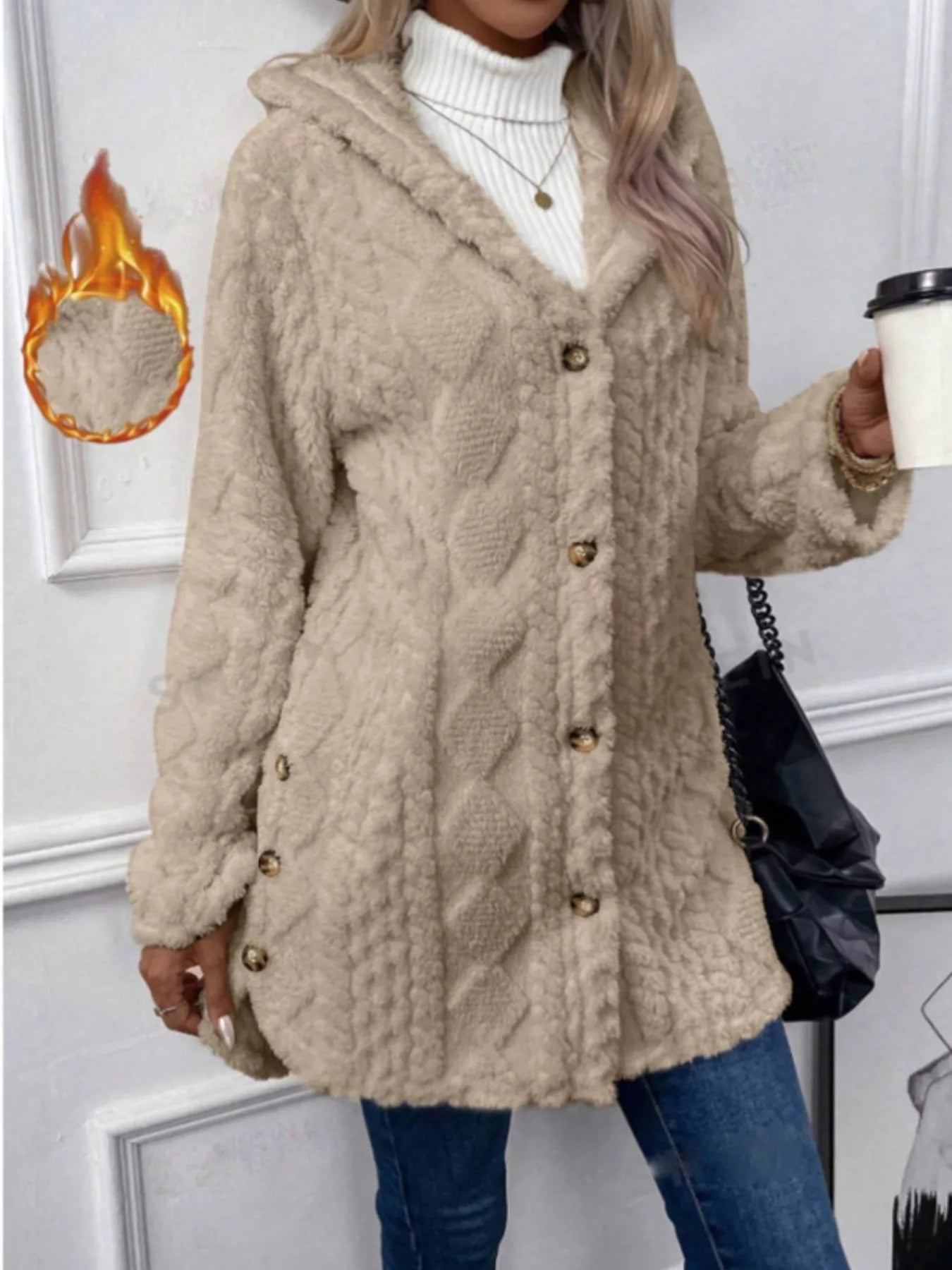 Hooded Button-Down Fleece Outerwear  Shop One Place