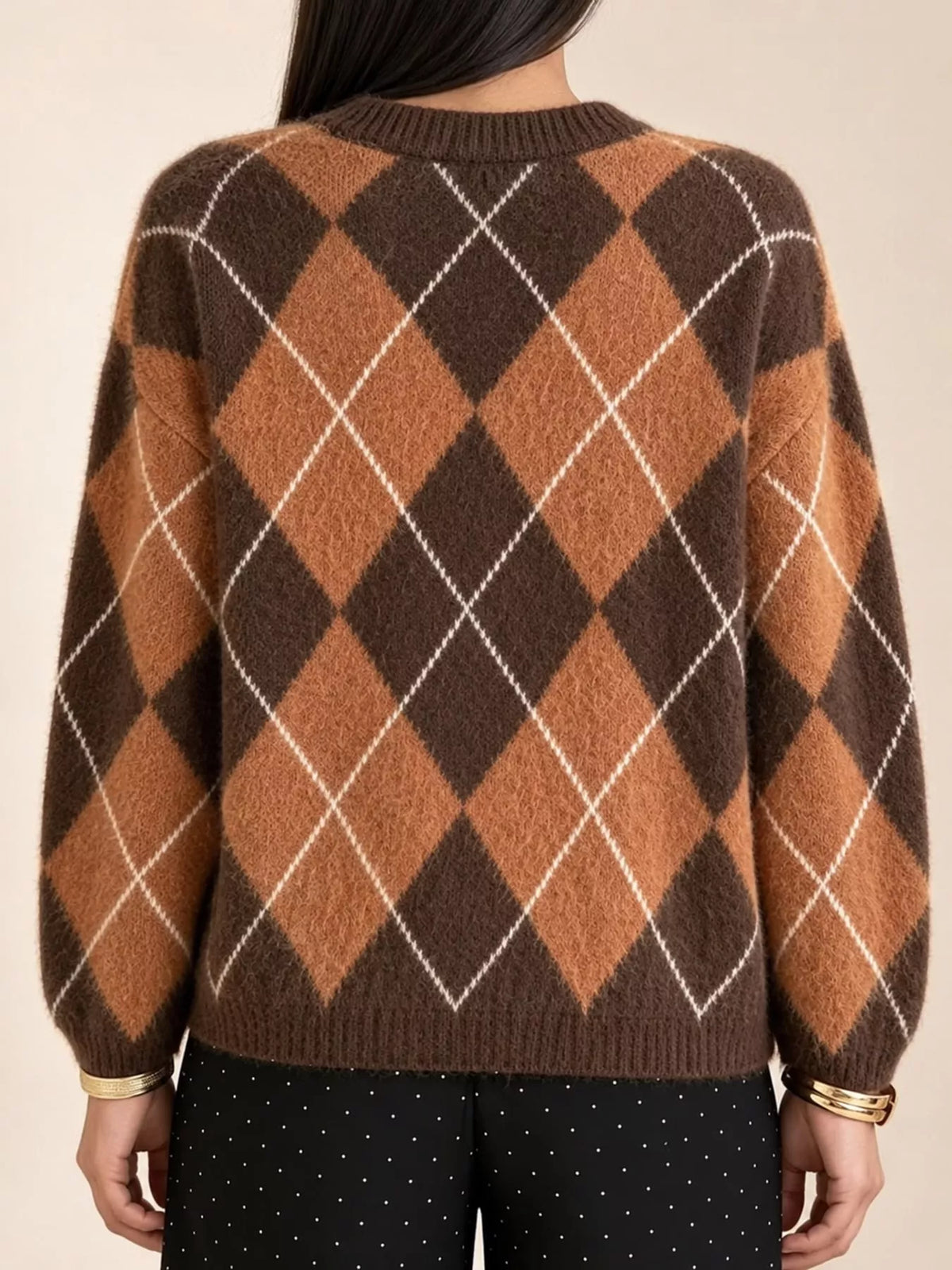 Women's Argyle Fuzzy Knit Sweater – view 4