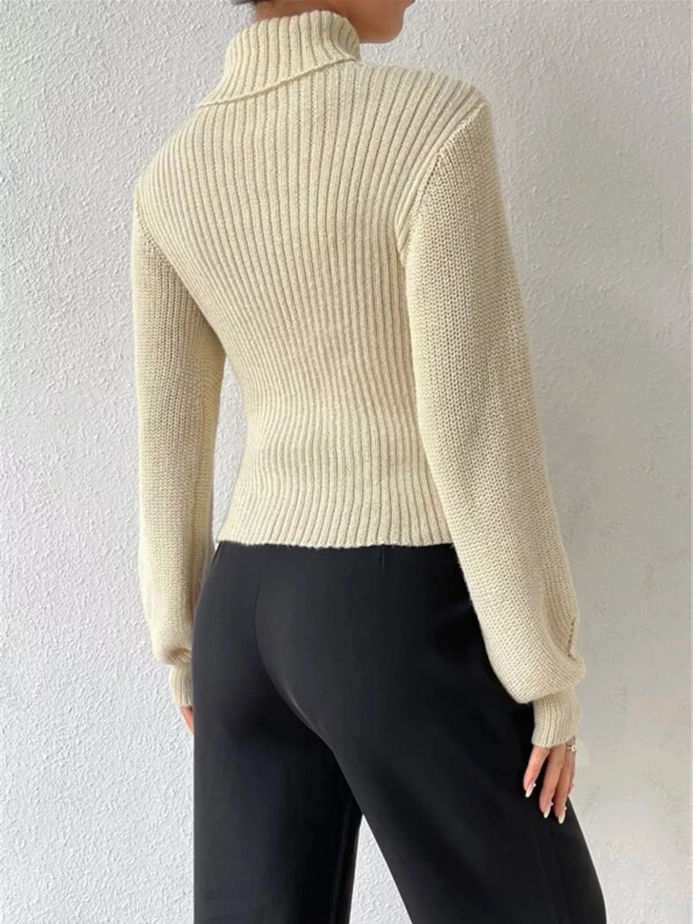 Cutout Front Turtleneck Long Sleeve Sweater  Shop One Place