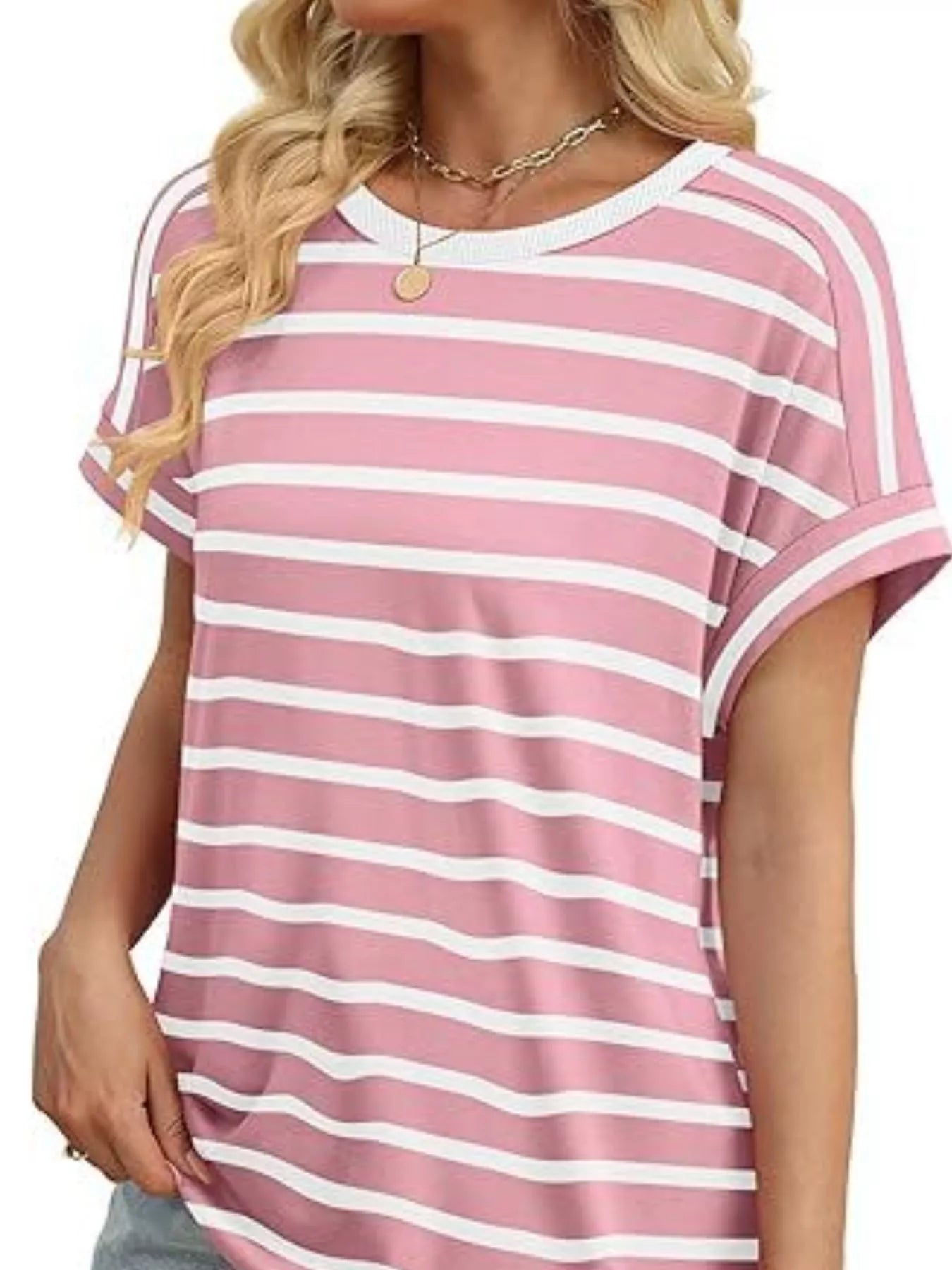 Striped Short Sleeve Casual T-Shirt  Shop One Place