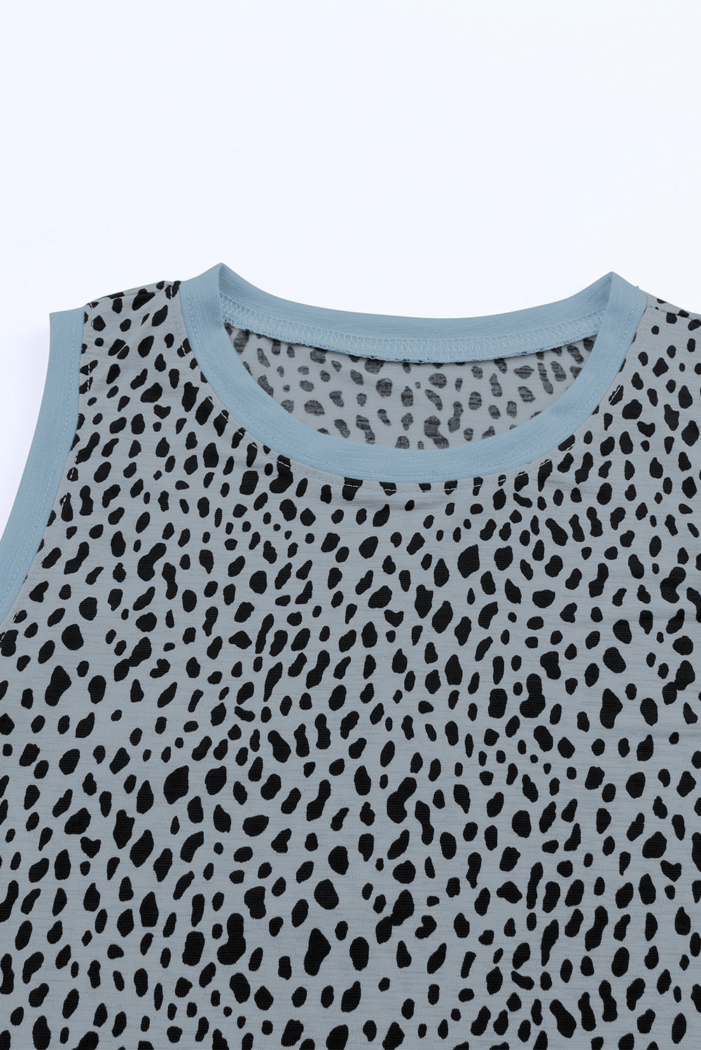 Red Leopard Trimmed Casual Round Neck Tank Top