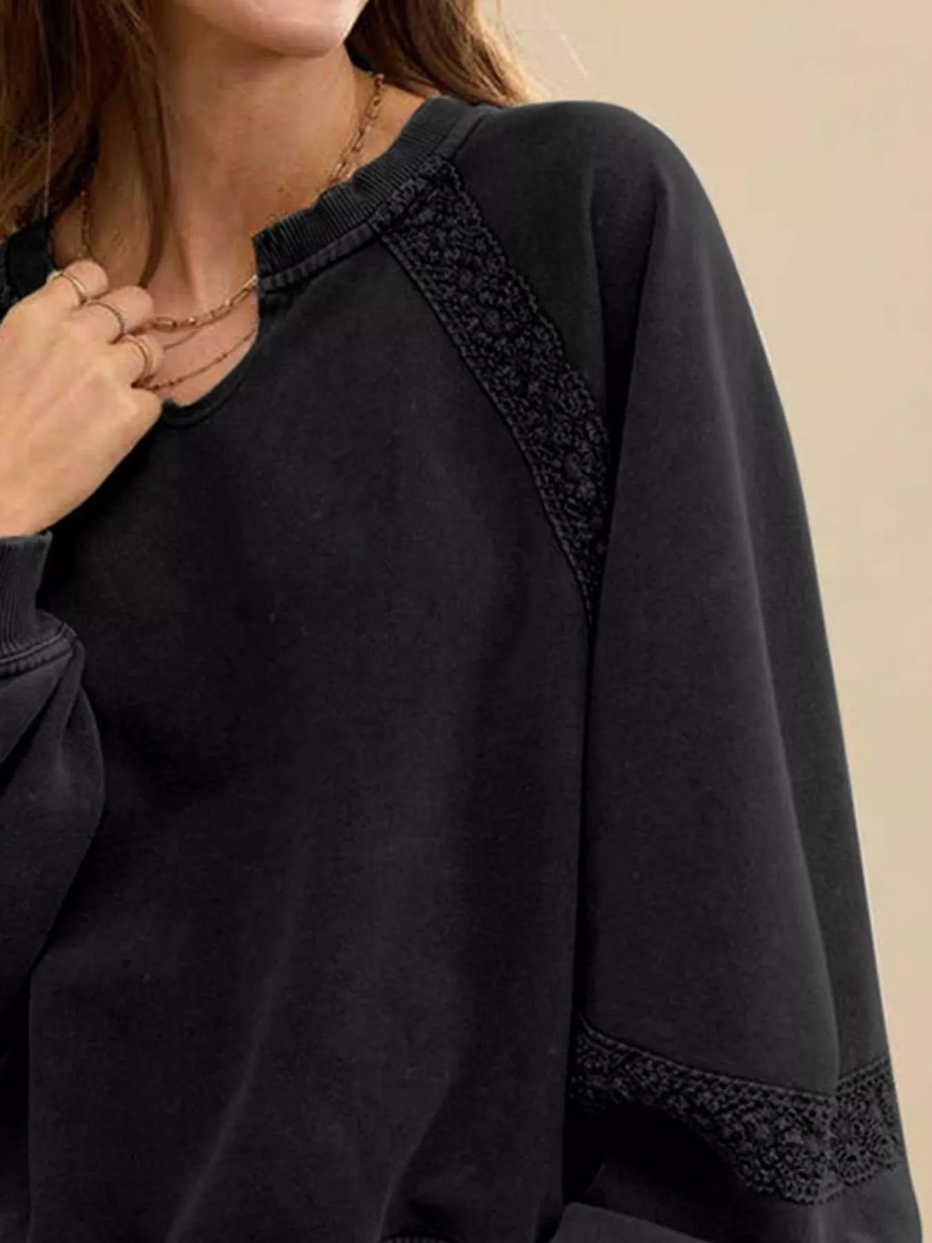 Notched Raglan Sleeve Sweatshirt  Shop One Place