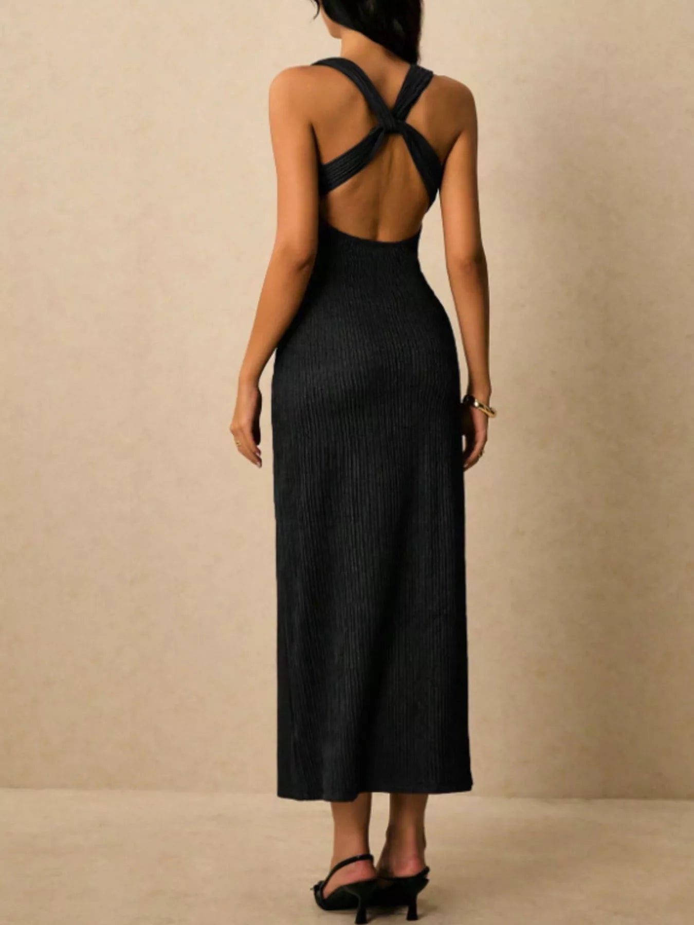 Sleeveless Ribbed Knit Midi Dress  Shop One Place