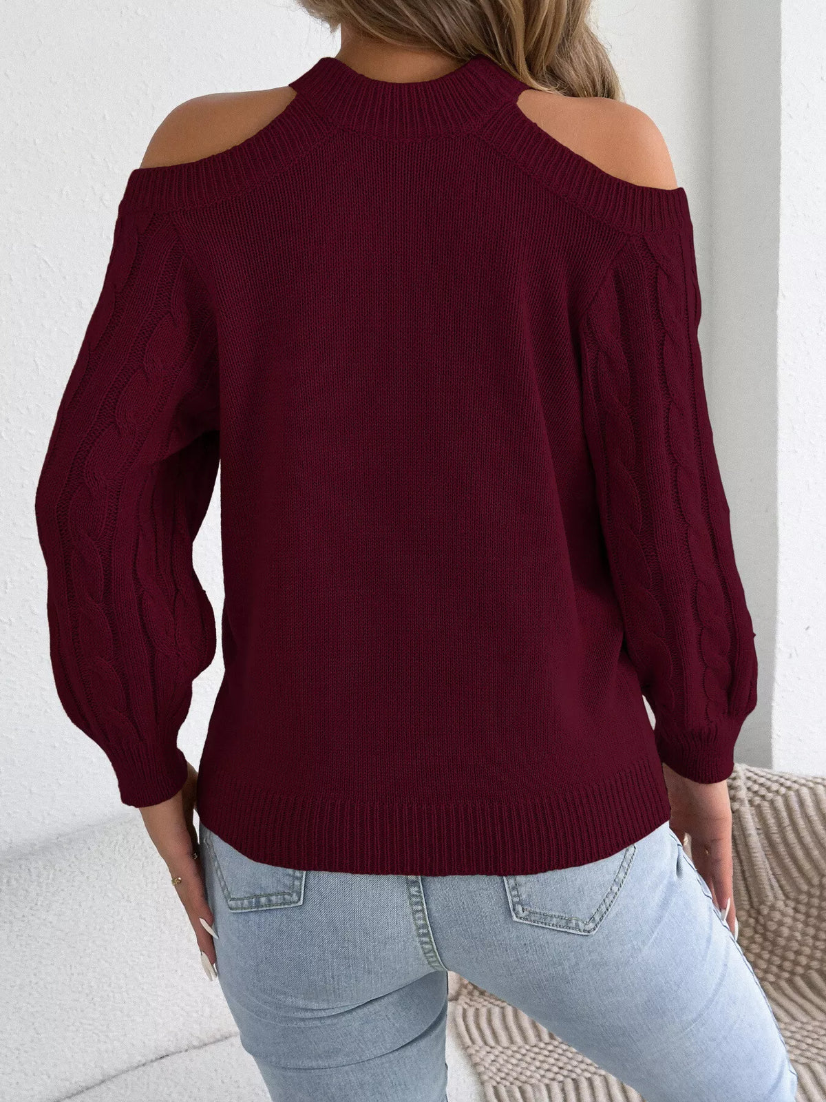 Women's Cold Shoulder Cable Knit Sweater – view 21