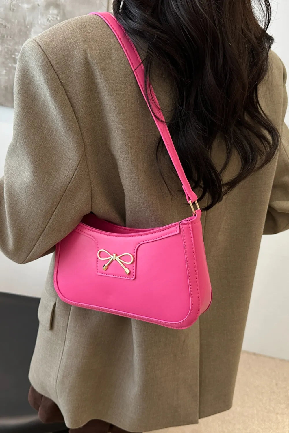 Bow Trim PU Leather Shoulder Bag  Shop One Place