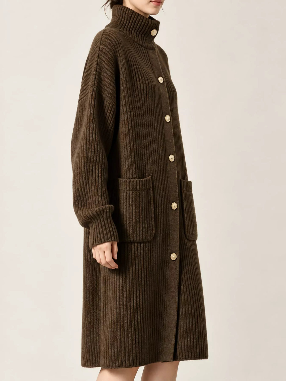 Women's Ribbed Turtleneck Longline Cardigan – view 4