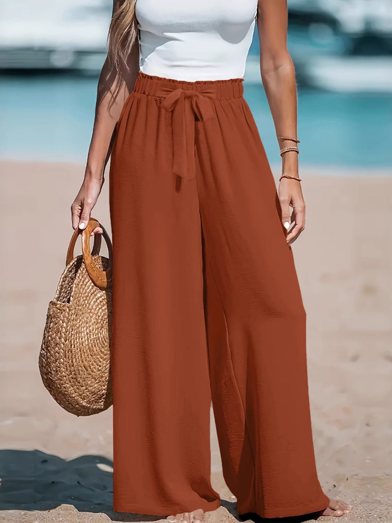 Full Size Drawstring Waist Wide Leg Pants Plus Size  Shop One Place