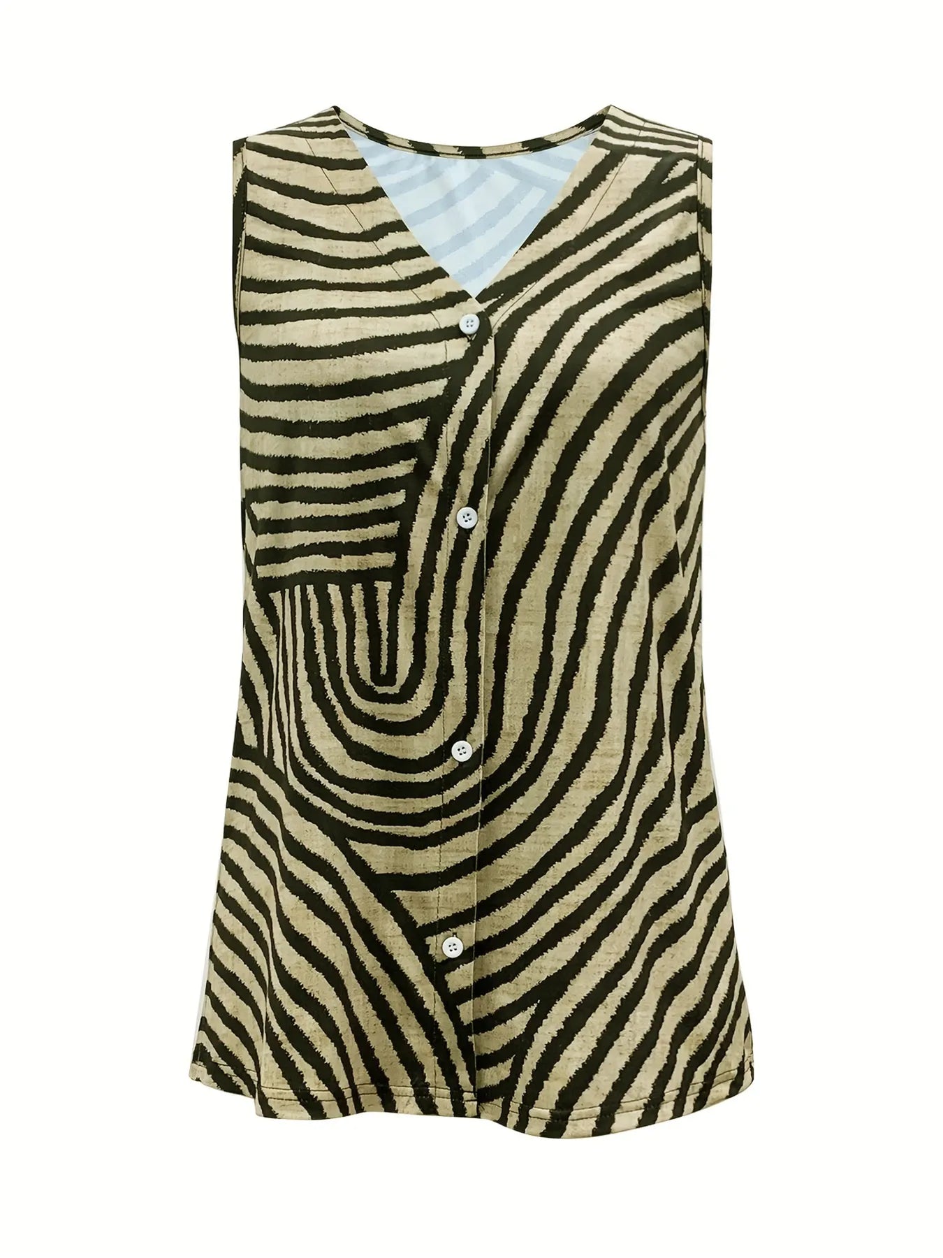 Sleeveless Zebra Print Button-Up Tank Top  Shop One Place